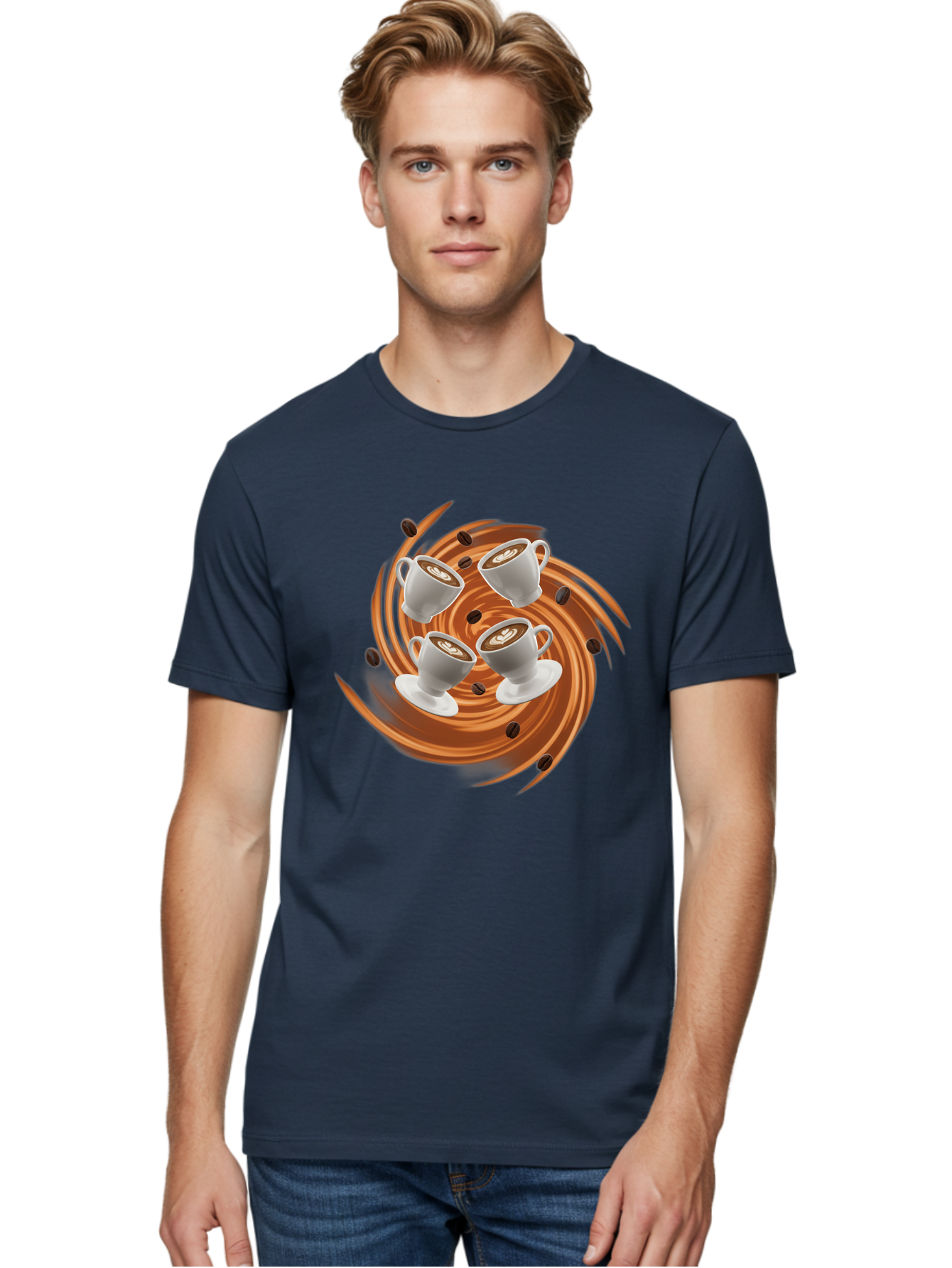 Coffee-Cups Men'S Graphic Tee, 100% Cotton, Comfortable Casual Summer Wear, Machine Washable, Coffee Cups, Espresso, Coffee Beans, Swirling Motion, Rich Coffee, Coffee Art, Latte Art, Coffee Culture Baa370