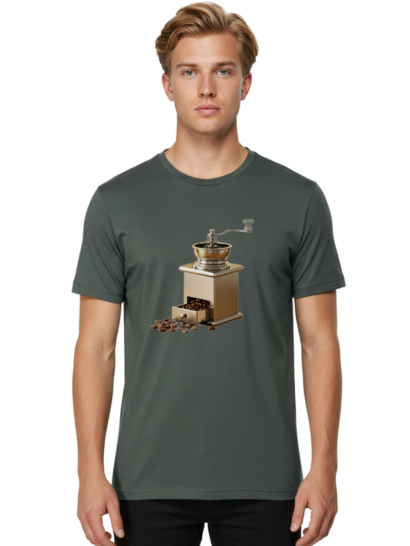 Coffee-Grinder-2 Men'S Graphic Tee, 100% Cotton, Comfortable Casual Summer Wear, Machine Washable, Coffee Grinder, Manual Grinder, Coffee Beans, Grinder With Drawer, Coffee Roasting, Manual Coffee, Coffee Grinding, Freshly Ground Coffee, Baa372