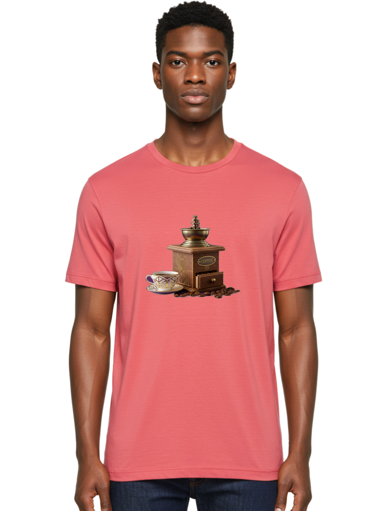 Coffee-Grinder Men'S Graphic Tee, 100% Cotton, Comfortable Casual Summer Wear, Machine Washable, Coffee Grinder, Coffee Beans, Coffee Cup, Morning Coffee, Coffee Time, Coffee Ritual, Coffee Culture, Coffee Lover, Coffee Break Baa374