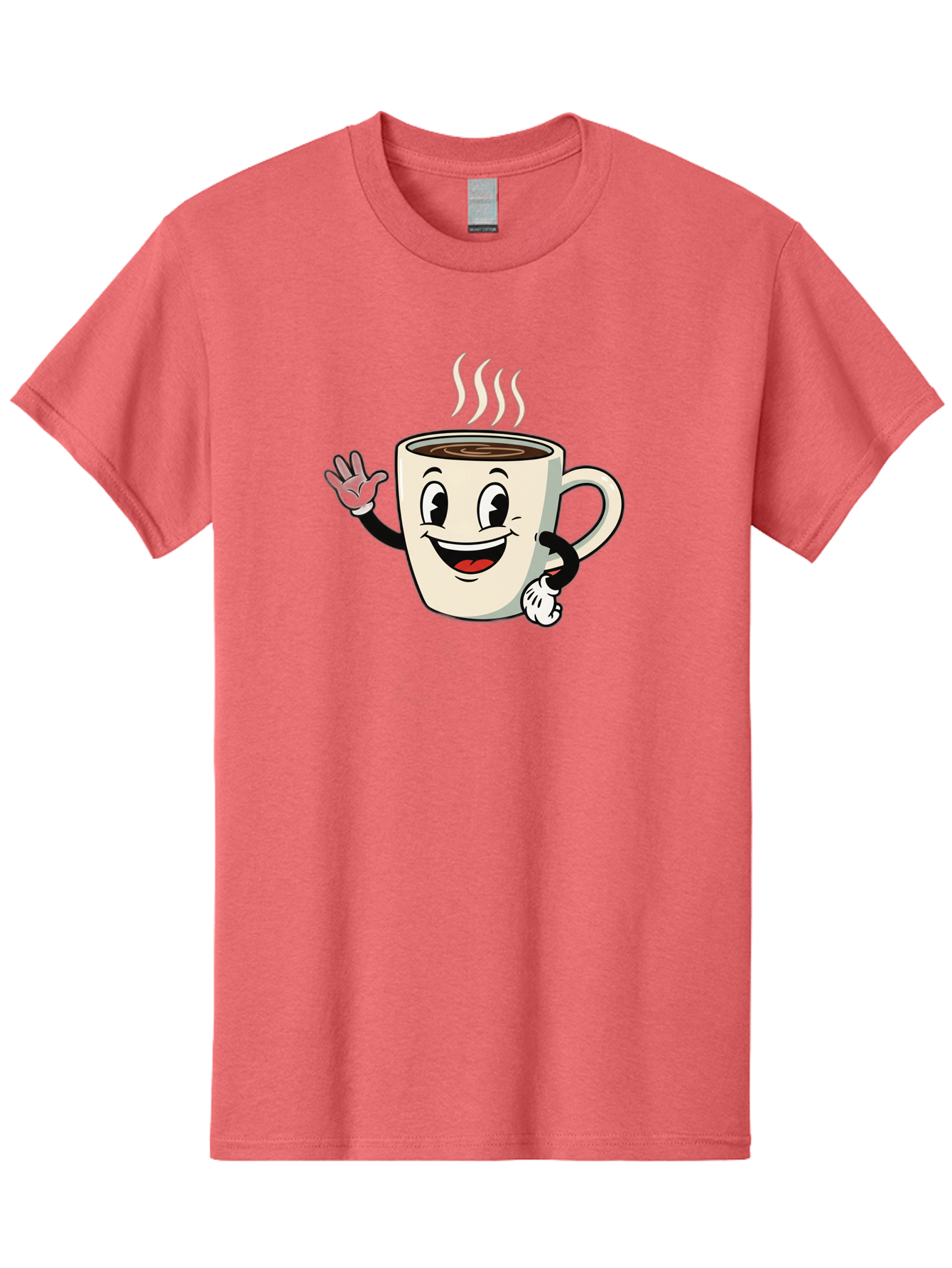 Coffee-Mug Men'S Graphic Tee, 100% Cotton, Comfortable Casual Summer Wear, Machine Washable, Cartoon Coffee Mug, Steaming Hot Coffee, Happy Face, Waving Hand, Smiling, Cheerful, Friendly, Coffee Break, Morning Pick-Me-Up Baa379