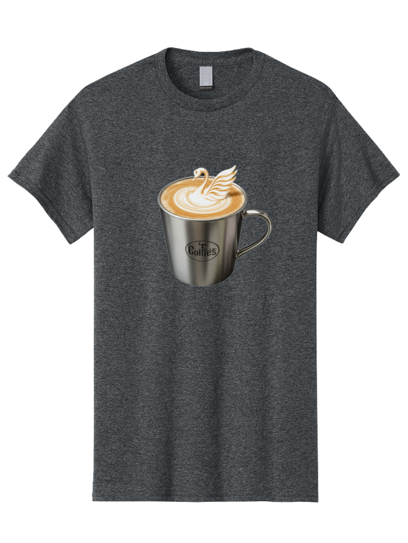 Coffies Men'S Graphic Tee, 100% Cotton, Comfortable Casual Summer Wear, Machine Washable, Coffee, Latte Art, Swan Design, Foamy Texture, Cappuccino, Beverage, Coffee Mug, Stainless Steel Mug, Coffies Branding, Coffee Culture Baa382
