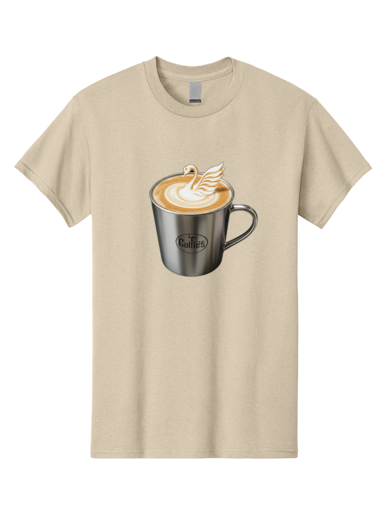 Coffies Men'S Graphic Tee, 100% Cotton, Comfortable Casual Summer Wear, Machine Washable, Coffee, Latte Art, Swan Design, Foamy Texture, Cappuccino, Beverage, Coffee Mug, Stainless Steel Mug, Coffies Branding, Coffee Culture Baa382