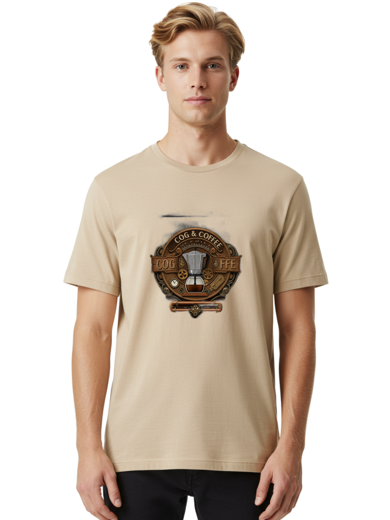 Cog-Coffee Men'S Graphic Tee, 100% Cotton, Comfortable Casual Summer Wear, Machine Washable, Steampunk Coffee Maker, Coffee Culture, Industrial Chic, Gears And Cogs, Vintage Coffee, Coffee Art, Metalwork, Steampunk Design, Cog & Coffee Logo Baa383