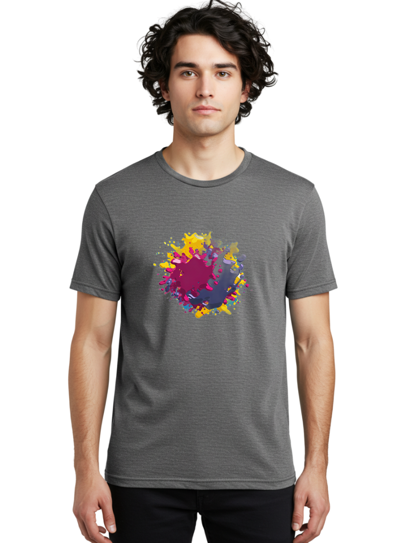 Color-Splash Men'S Graphic Tee, 100% Cotton, Comfortable Casual Summer Wear, Machine Washable, Colorful Paint Splatter, Vibrant Colors, Abstract Art, Dynamic Shapes, Creative Design, Artistic Expression, Splattered Paint, Mixed Media Art Baa384