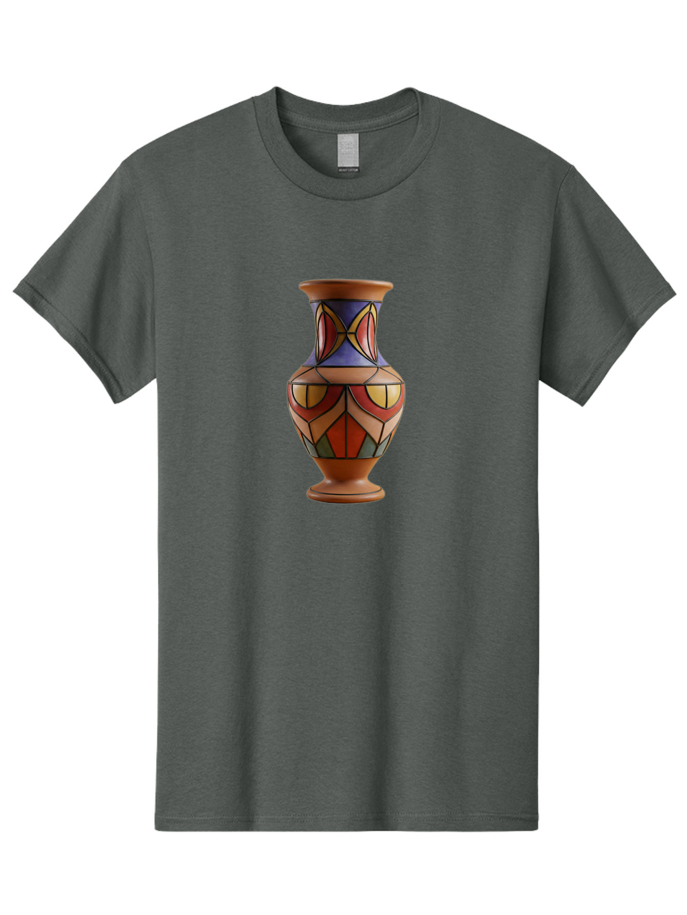 Colorful-Decorative-Vase Men'S Graphic Tee, 100% Cotton, Comfortable Casual Summer Wear, Machine Washable, Hand-Painted Vase, Ceramic Art, Geometric Shapes, Red, Blue, Yellow, Orange, Black, Earthy Tones, Interior Decor, Bohemian Style, Baa386