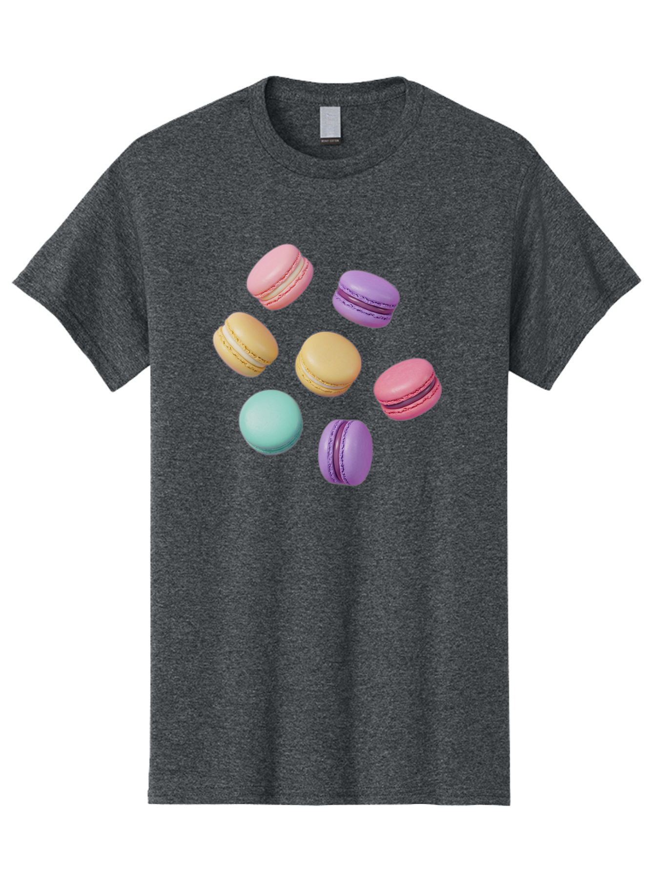 Colorful-Macarons-1 Men'S Graphic Tee, 100% Cotton, Comfortable Casual Summer Wear, Machine Washable, Colorful Macarons, Pastel Macarons, Assorted Macarons, Macaron Dessert, French Macarons, Sweet Treats, French Pastries, Macaron Flavors, Baa389