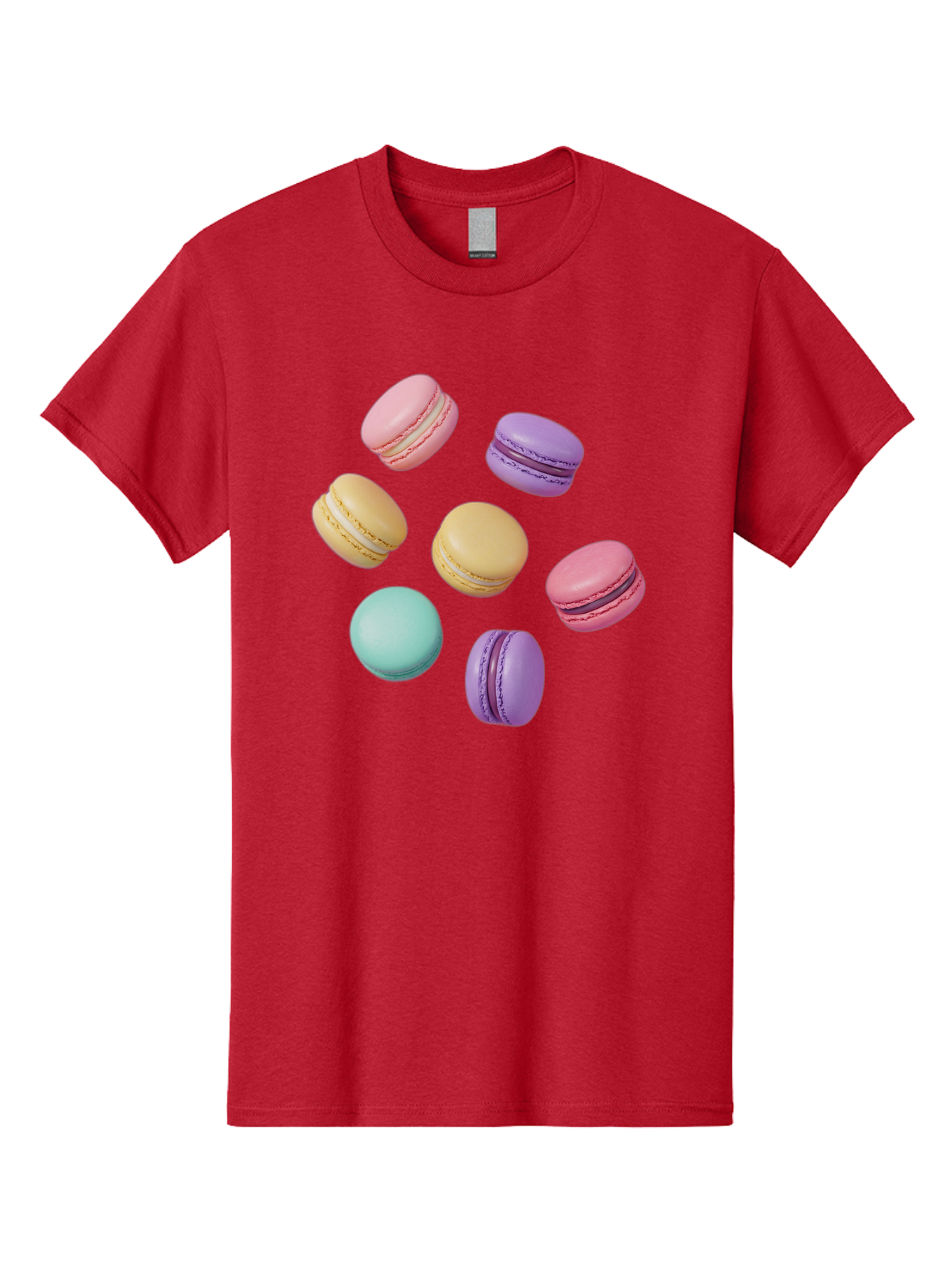 Colorful-Macarons-1 Men'S Graphic Tee, 100% Cotton, Comfortable Casual Summer Wear, Machine Washable, Colorful Macarons, Pastel Macarons, Assorted Macarons, Macaron Dessert, French Macarons, Sweet Treats, French Pastries, Macaron Flavors, Baa389