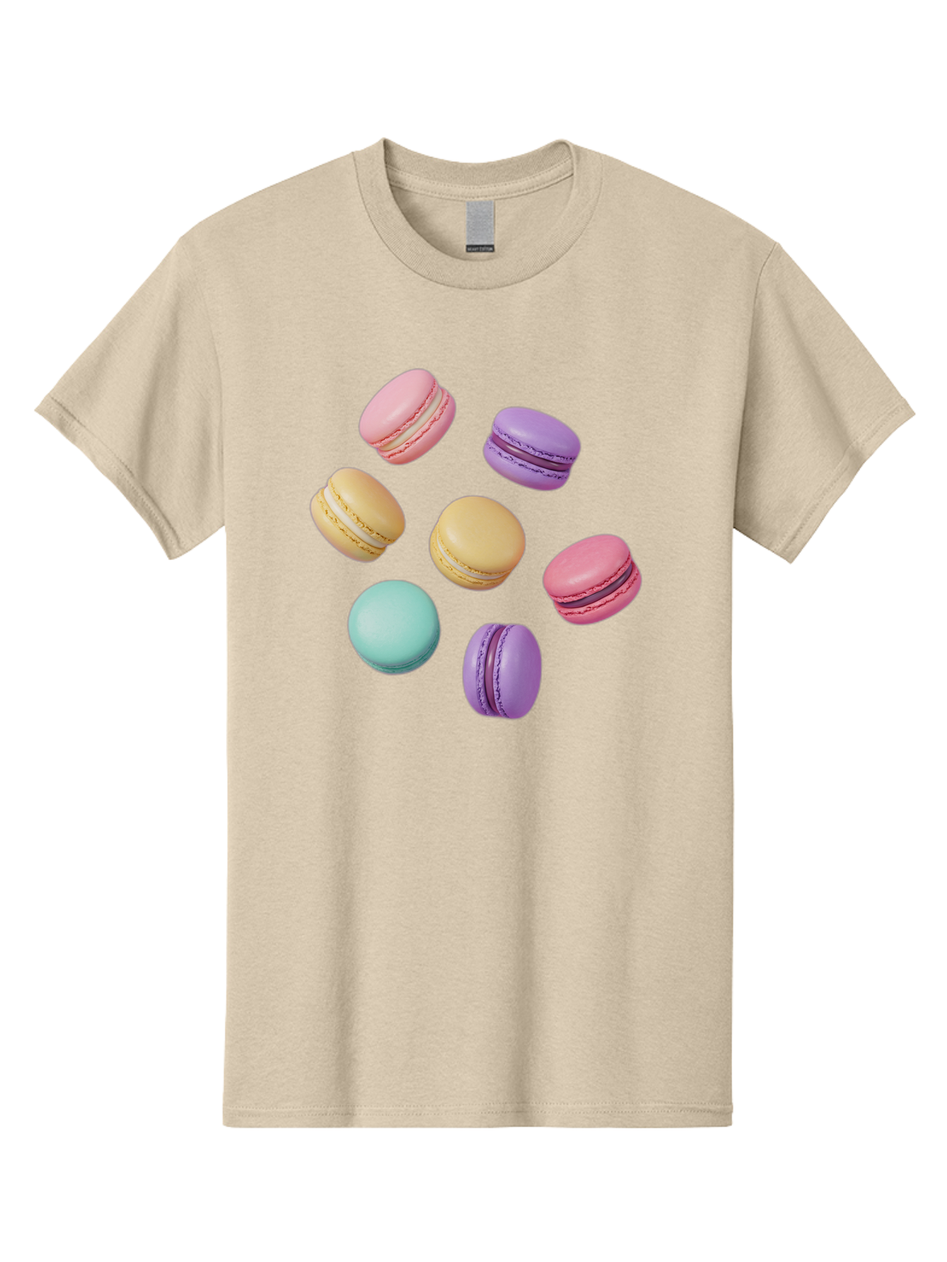 Colorful-Macarons-1 Men'S Graphic Tee, 100% Cotton, Comfortable Casual Summer Wear, Machine Washable, Colorful Macarons, Pastel Macarons, Assorted Macarons, Macaron Dessert, French Macarons, Sweet Treats, French Pastries, Macaron Flavors, Baa389