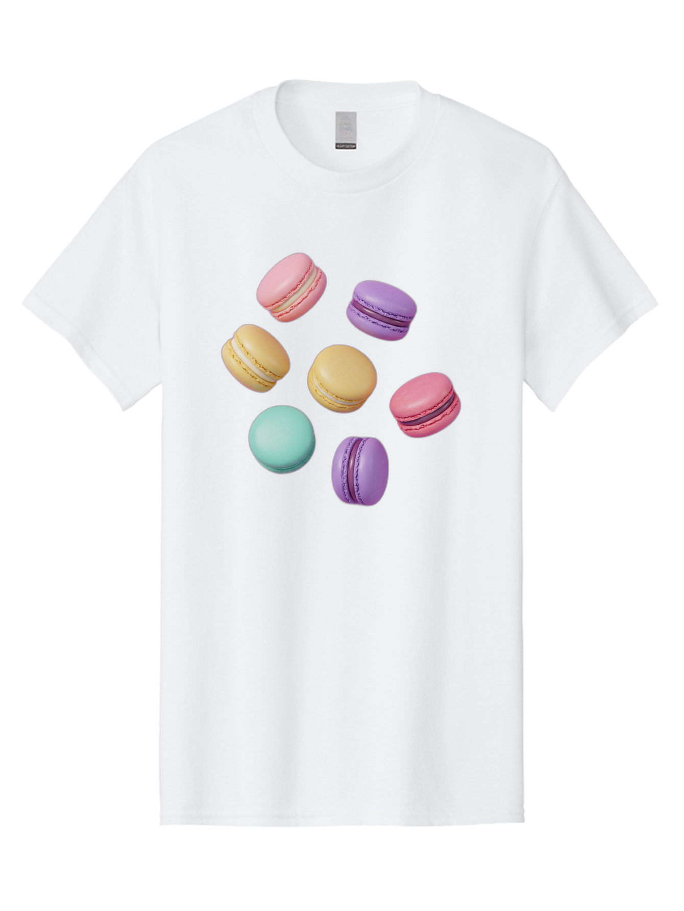 Colorful-Macarons-1 Men'S Graphic Tee, 100% Cotton, Comfortable Casual Summer Wear, Machine Washable, Colorful Macarons, Pastel Macarons, Assorted Macarons, Macaron Dessert, French Macarons, Sweet Treats, French Pastries, Macaron Flavors, Baa389