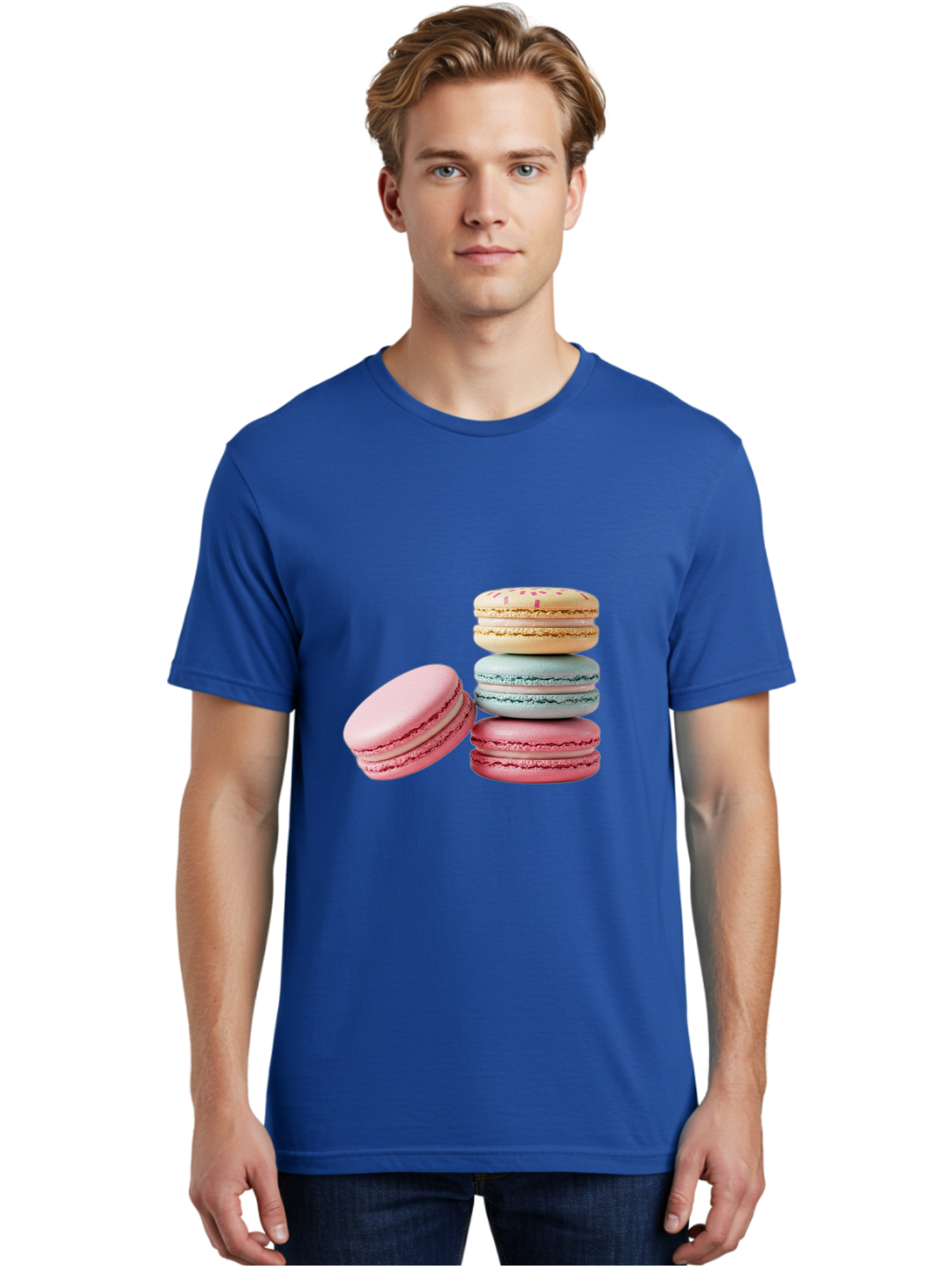 Colorful-Macarons Men'S Graphic Tee, 100% Cotton, Comfortable Casual Summer Wear, Machine Washable, Stack Of Colorful Macarons, Pastel Colors, Sweet Treats, Baked Goods, Delicate Cookies, French Desserts, Dessert Photography, Macaron Stack Baa390
