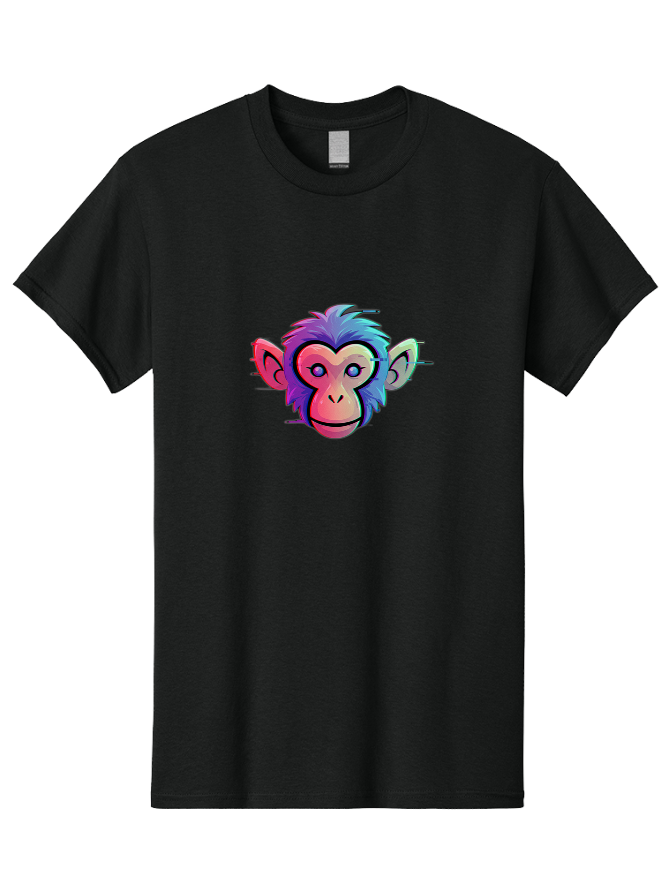 Colorful-Monkey-Head Men'S Graphic Tee, 100% Cotton, Comfortable Casual Summer Wear, Machine Washable, Cartoon Monkey, Colorful Illustration, Vibrant Fur, Pink Face, Blue Eyes, Playful Expression, Whimsical Design, Digital Art, Modern Graphic Baa391