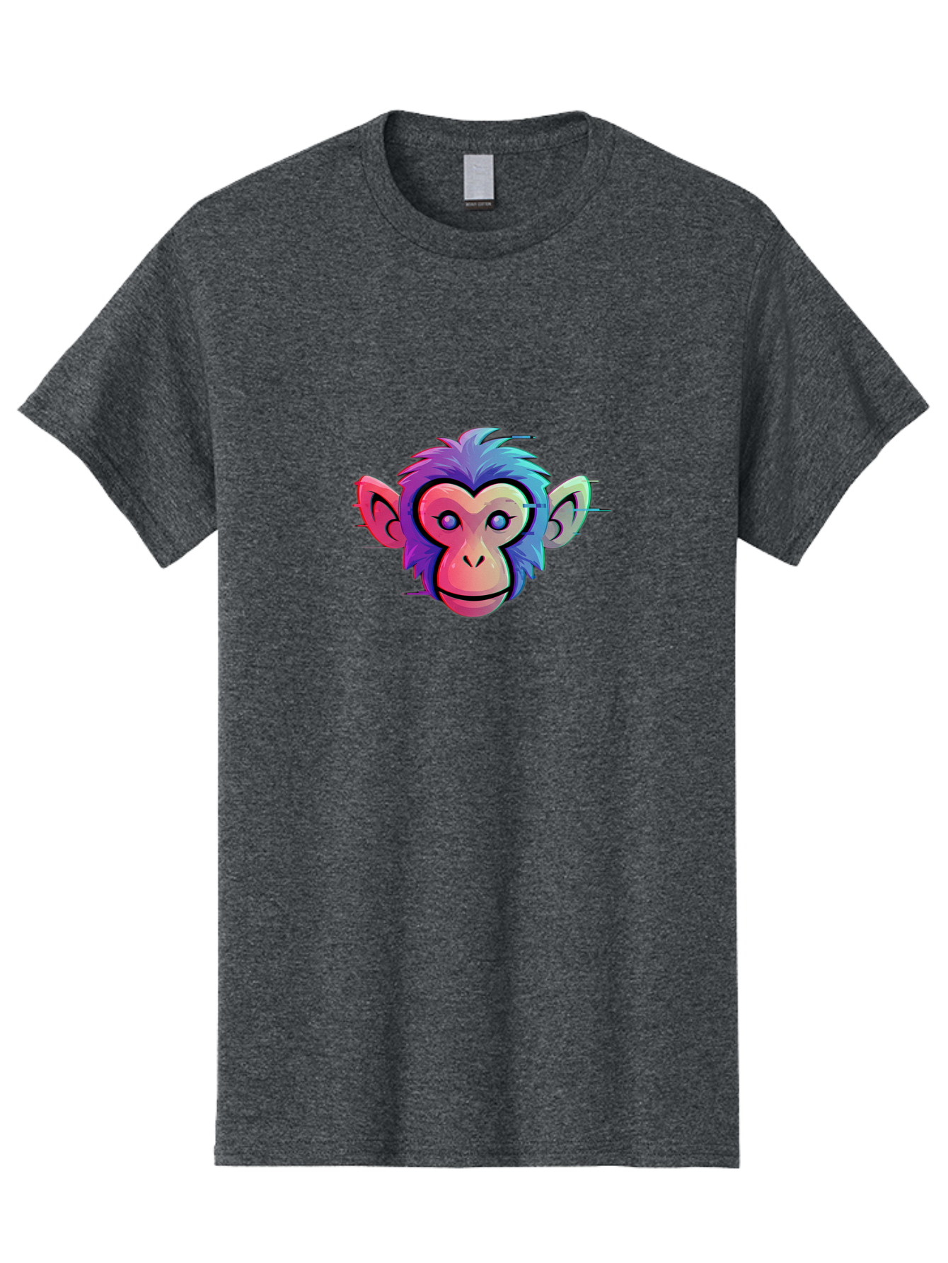 Colorful-Monkey-Head Men'S Graphic Tee, 100% Cotton, Comfortable Casual Summer Wear, Machine Washable, Cartoon Monkey, Colorful Illustration, Vibrant Fur, Pink Face, Blue Eyes, Playful Expression, Whimsical Design, Digital Art, Modern Graphic Baa391