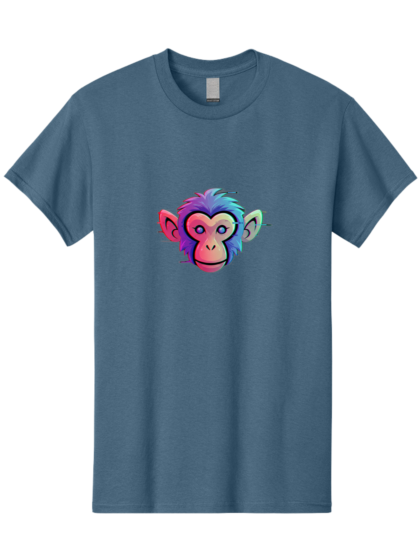 Colorful-Monkey-Head Men'S Graphic Tee, 100% Cotton, Comfortable Casual Summer Wear, Machine Washable, Cartoon Monkey, Colorful Illustration, Vibrant Fur, Pink Face, Blue Eyes, Playful Expression, Whimsical Design, Digital Art, Modern Graphic Baa391