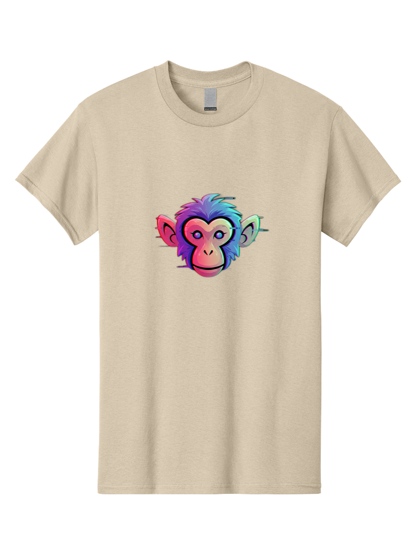 Colorful-Monkey-Head Men'S Graphic Tee, 100% Cotton, Comfortable Casual Summer Wear, Machine Washable, Cartoon Monkey, Colorful Illustration, Vibrant Fur, Pink Face, Blue Eyes, Playful Expression, Whimsical Design, Digital Art, Modern Graphic Baa391
