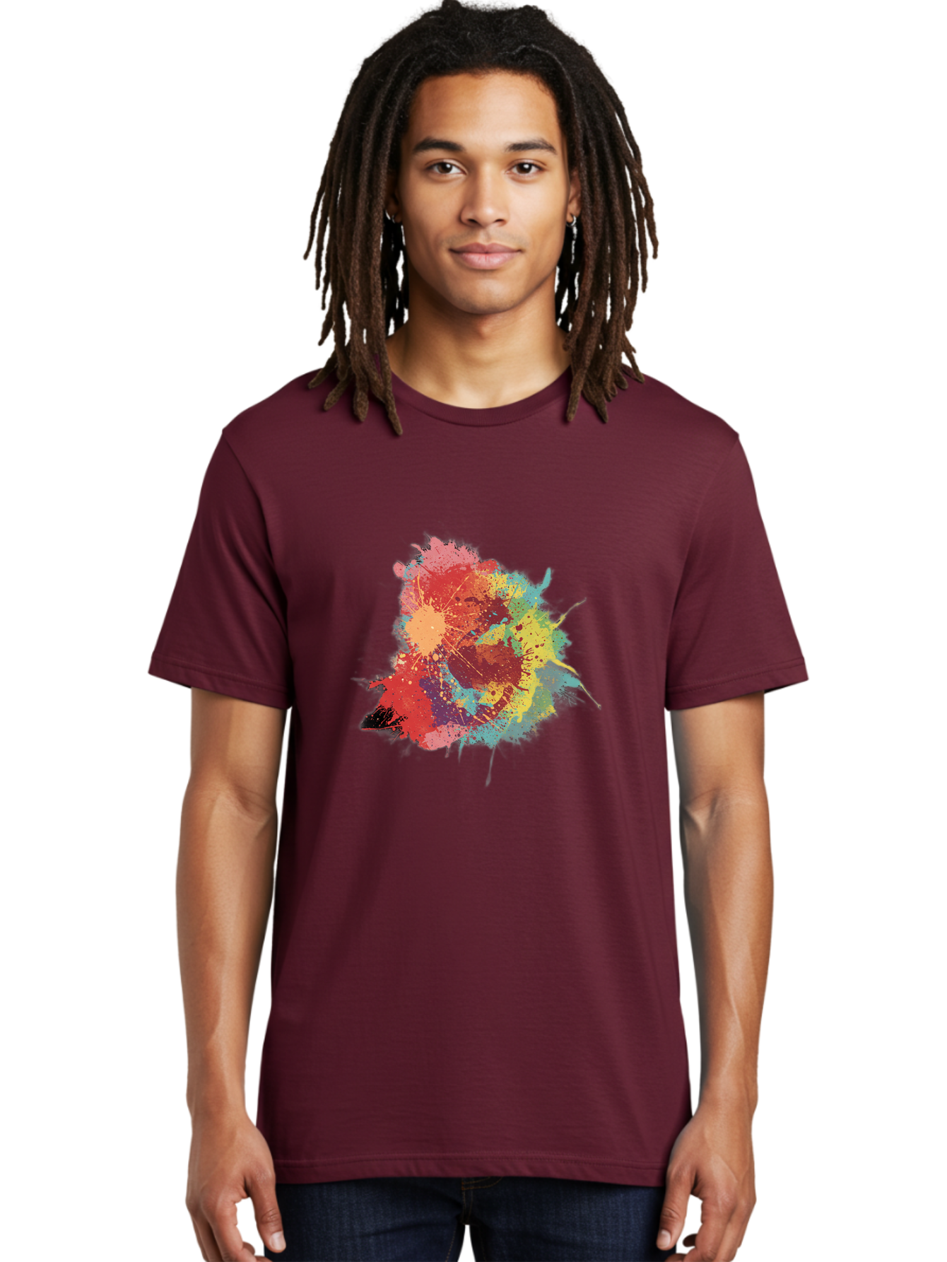 Colorful-Paint-Splatter Men'S Graphic Tee, 100% Cotton, Comfortable Casual Summer Wear, Machine Washable, Colorful Paint Splash, Vibrant Colors, Abstract Art, Dynamic Splatters, Creative Expression, Multicolored Design, Artistic Splatter, Baa392