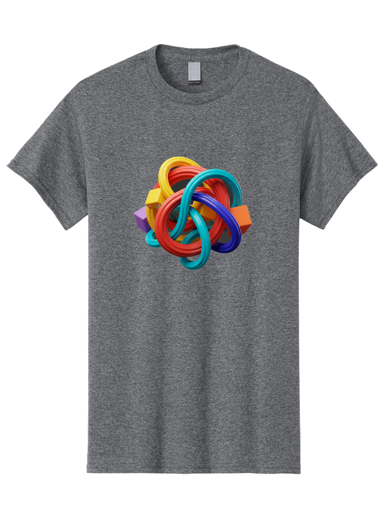 Colorful-Rings-And-Cubes Men'S Graphic Tee, 100% Cotton, Comfortable Casual Summer Wear, Machine Washable, Interconnected Rings, 3D Graphics, Colorful Shapes, Abstract Art, Vibrant Colors, Geometric Forms, Dynamic Composition, Modern Design, Baa393