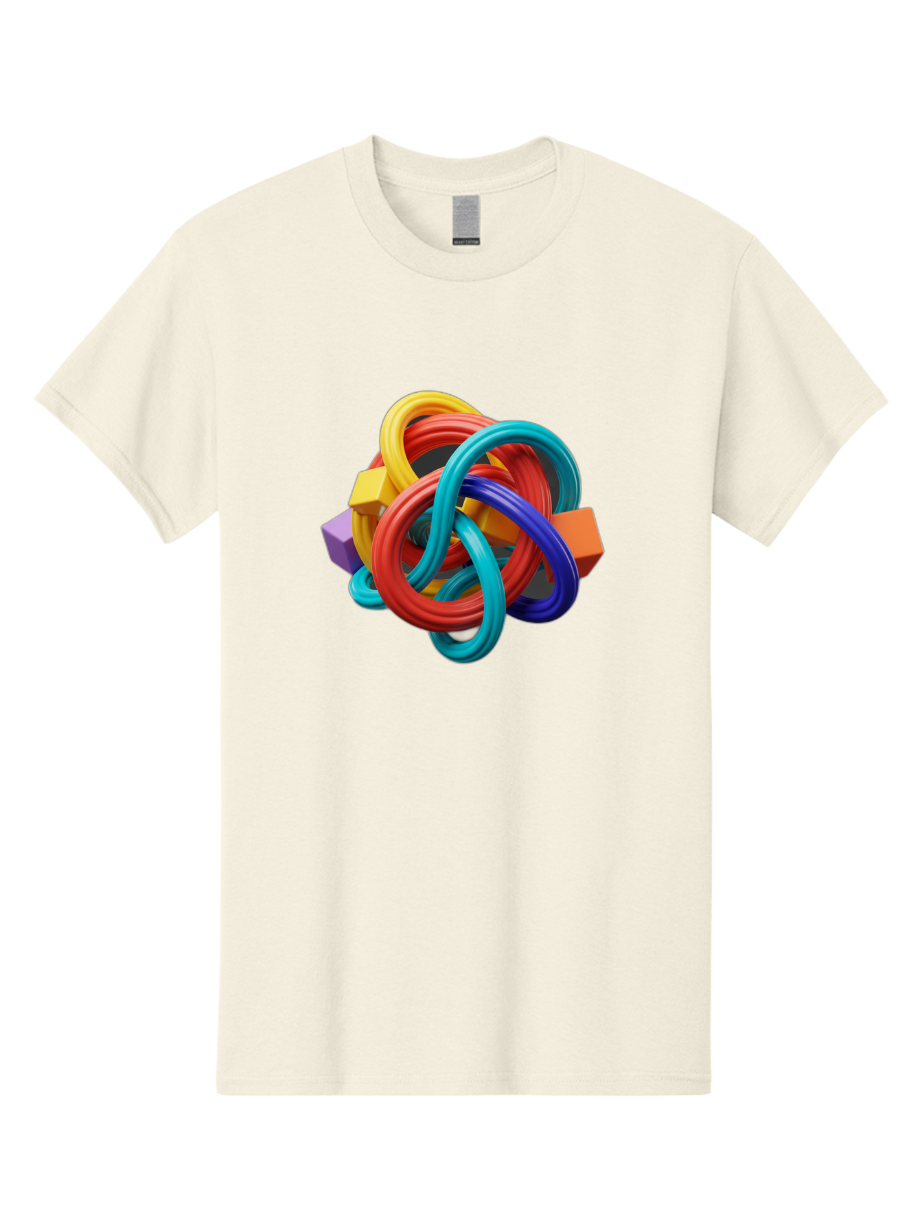 Colorful-Rings-And-Cubes Men'S Graphic Tee, 100% Cotton, Comfortable Casual Summer Wear, Machine Washable, Interconnected Rings, 3D Graphics, Colorful Shapes, Abstract Art, Vibrant Colors, Geometric Forms, Dynamic Composition, Modern Design, Baa393