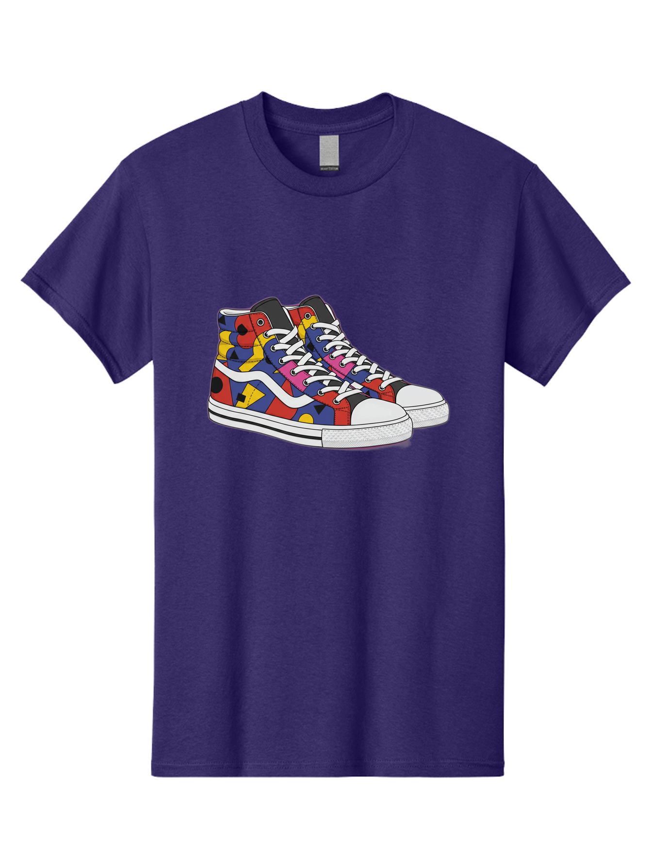 Colorful-Sneakers Men'S Graphic Tee, 100% Cotton, Comfortable Casual Summer Wear, Machine Washable, High-Top Sneakers, Colorful Sneakers, Abstract Shapes, Vibrant Colors, Bold Design, Streetwear Fashion, Trendy Footwear, White Laces, Baa394