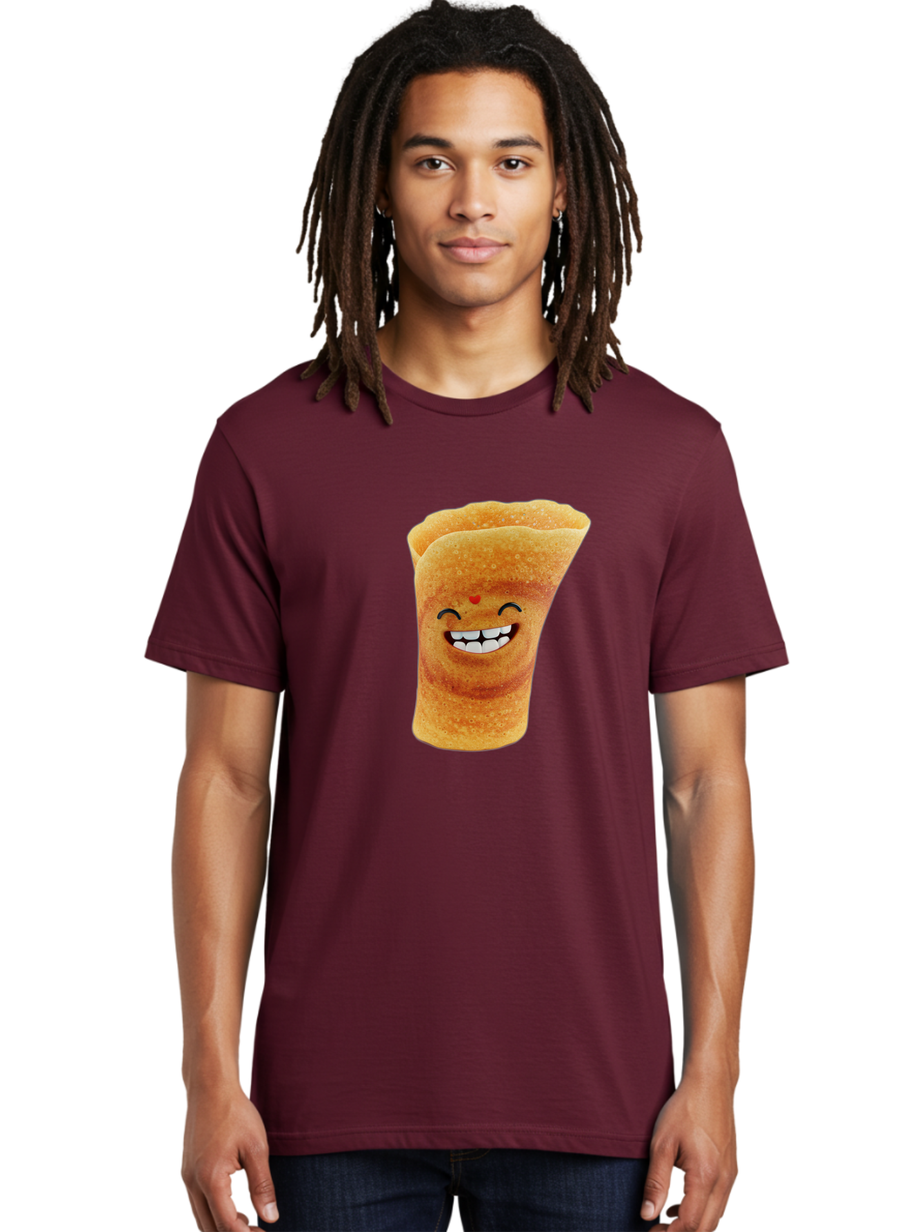 Conical-Crepe Men'S Graphic Tee, 100% Cotton, Comfortable Casual Summer Wear, Machine Washable, Crepe Cone, Smiling Face, Happy Expression, Food Illustration, Cartoon Character, Breakfast Food, Dessert Cone, Sweet Treat, Tasty Delight, Baa395