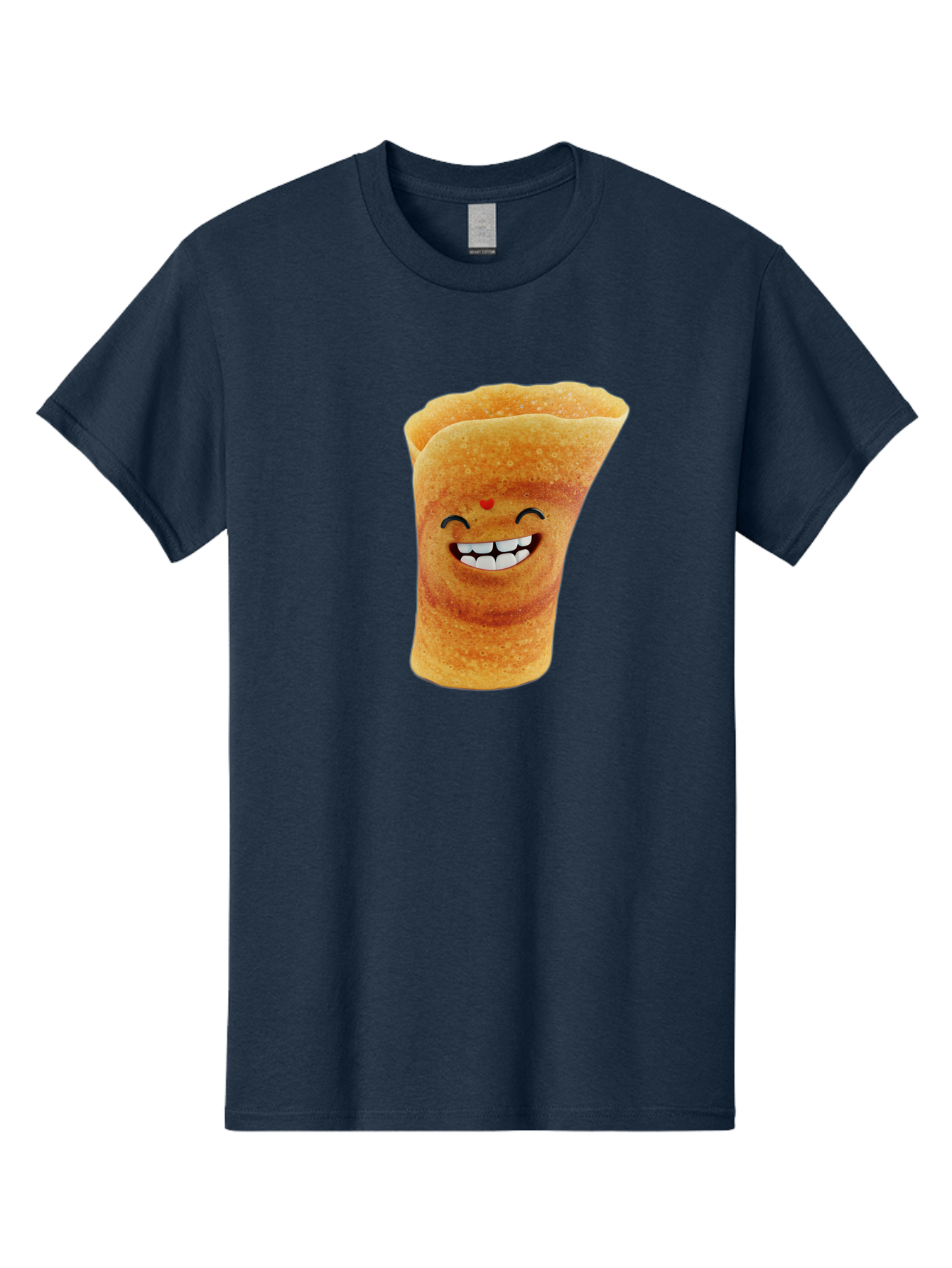 Conical-Crepe Men'S Graphic Tee, 100% Cotton, Comfortable Casual Summer Wear, Machine Washable, Crepe Cone, Smiling Face, Happy Expression, Food Illustration, Cartoon Character, Breakfast Food, Dessert Cone, Sweet Treat, Tasty Delight, Baa395