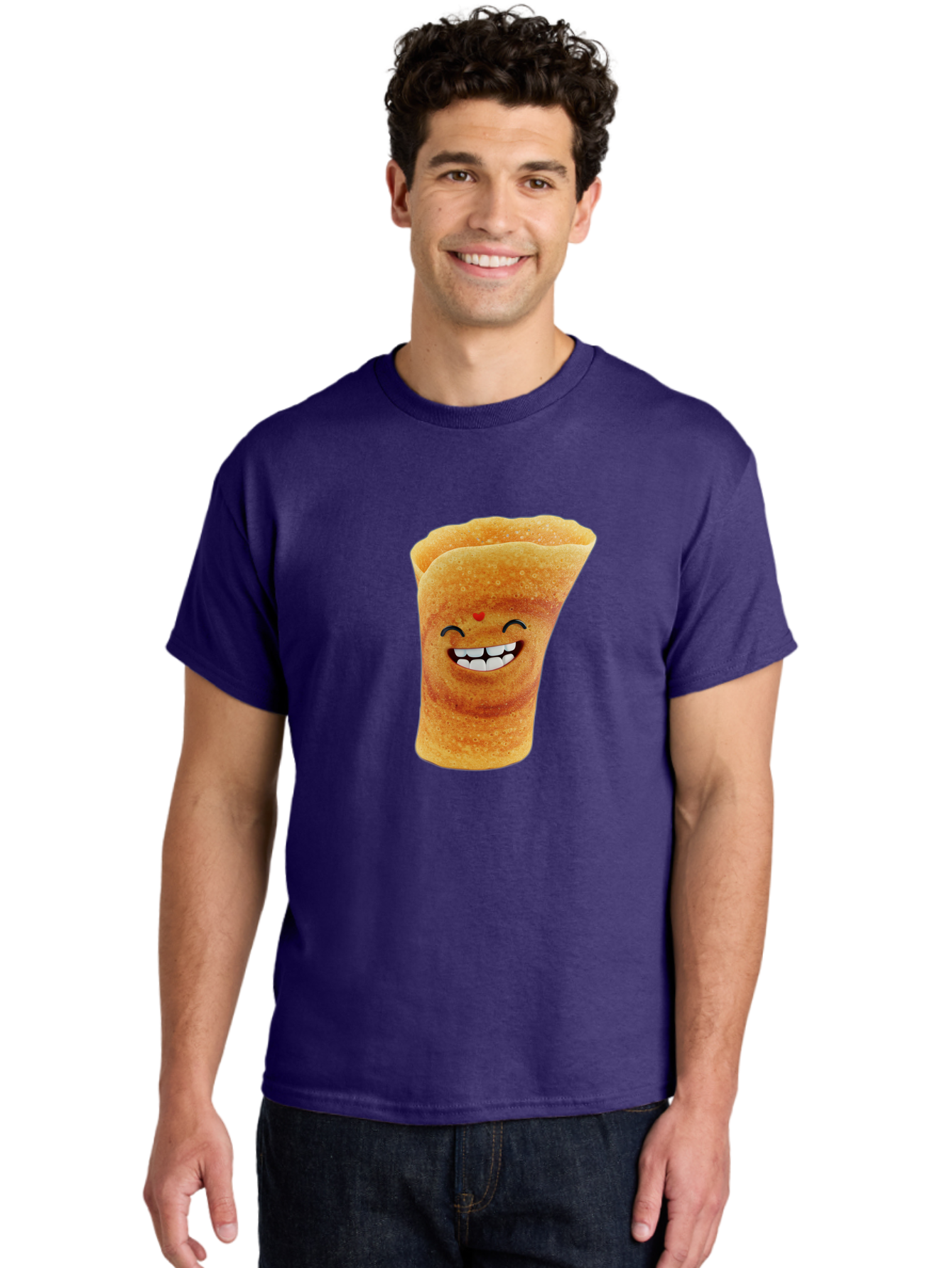 Conical-Crepe Men'S Graphic Tee, 100% Cotton, Comfortable Casual Summer Wear, Machine Washable, Crepe Cone, Smiling Face, Happy Expression, Food Illustration, Cartoon Character, Breakfast Food, Dessert Cone, Sweet Treat, Tasty Delight, Baa395