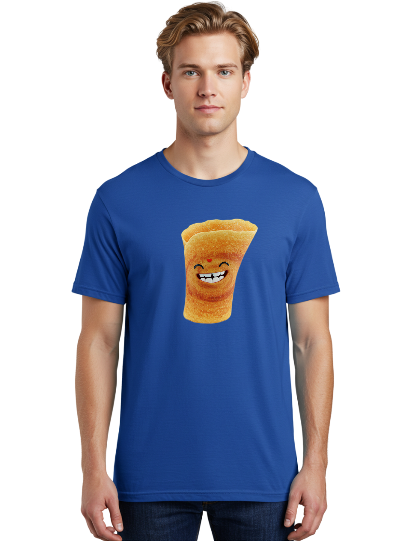 Conical-Crepe Men'S Graphic Tee, 100% Cotton, Comfortable Casual Summer Wear, Machine Washable, Crepe Cone, Smiling Face, Happy Expression, Food Illustration, Cartoon Character, Breakfast Food, Dessert Cone, Sweet Treat, Tasty Delight, Baa395