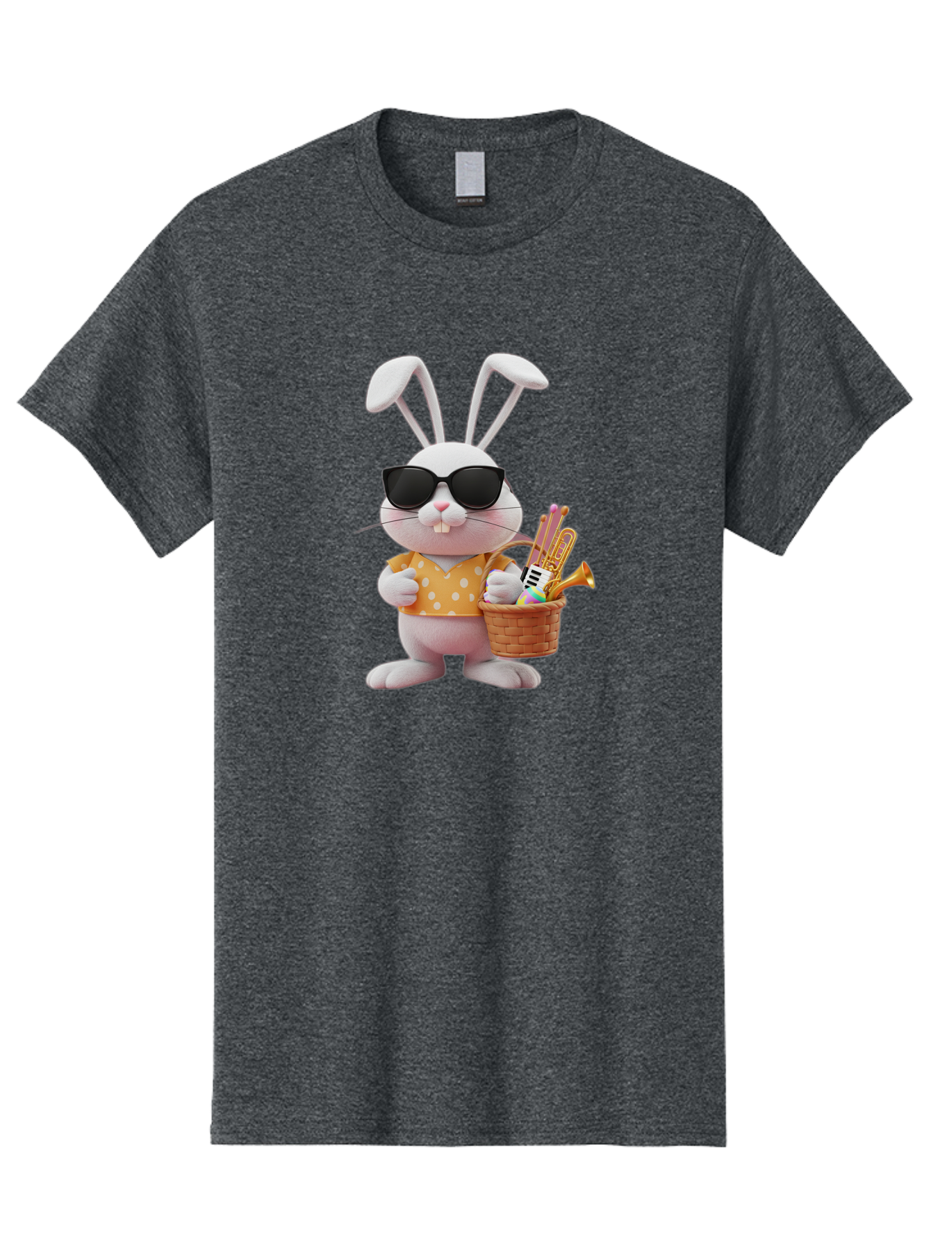 Cool-Bunny-Easter Men'S Graphic Tee, 100% Cotton, Comfortable Casual Summer Wear, Machine Washable, Easter Bunny With Sunglasses, Orange Polka Dot Shirt, Wicker Basket, Trumpet, Party Horns, Easter Eggs, Festive Accessories, Cartoon Character, Baa398