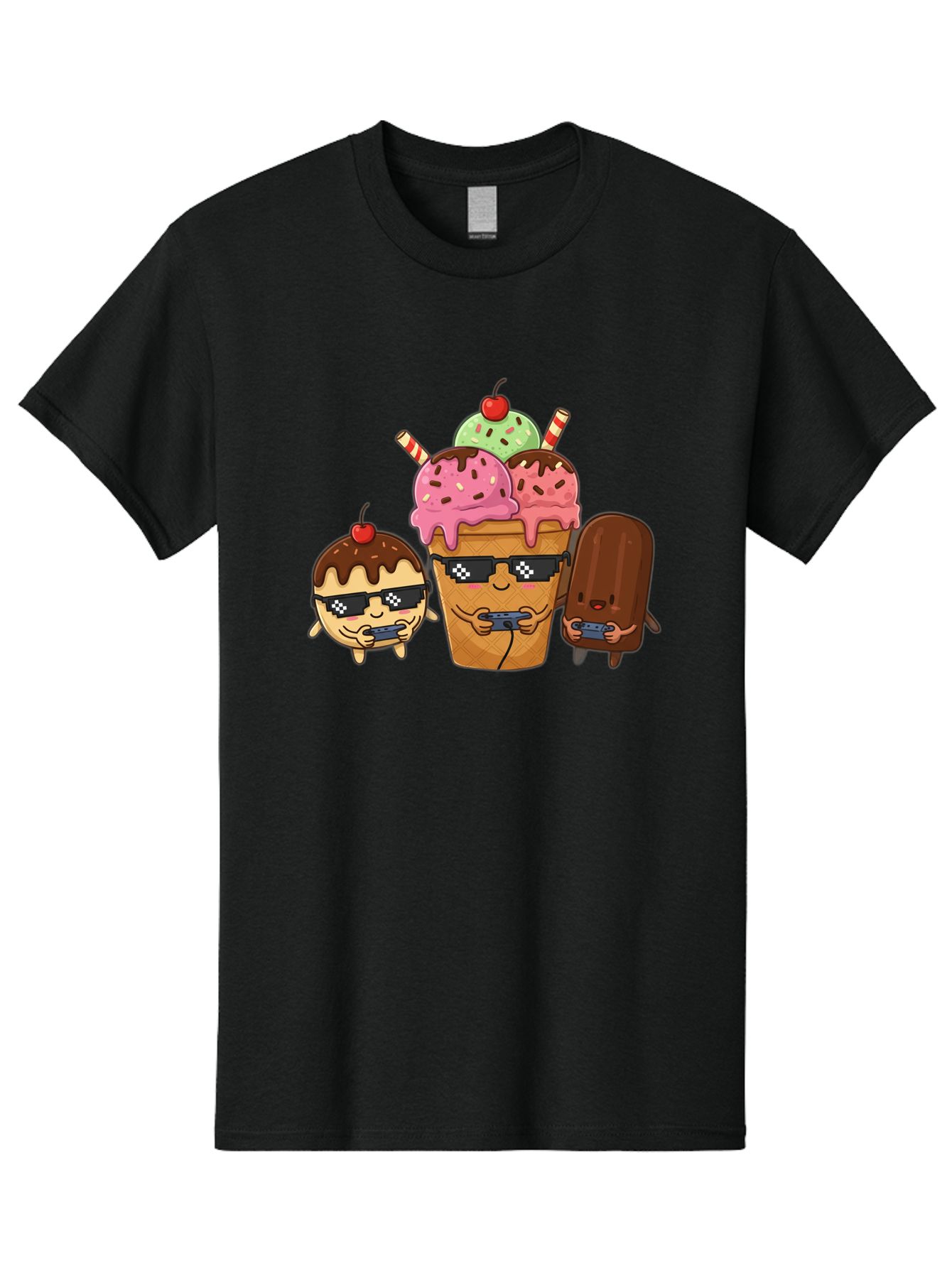 Cool-Ice-Cream-1 Men'S Graphic Tee, 100% Cotton, Comfortable Casual Summer Wear, Machine Washable, Cute Ice Cream Characters, Ice Cream Cone, Chocolate Chip Cookie Dough Ice Cream, Strawberry Ice Cream, Mint Chocolate Chip Ice Cream, Baa399