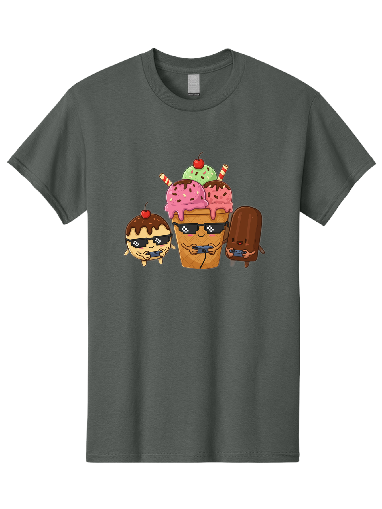 Cool-Ice-Cream-1 Men'S Graphic Tee, 100% Cotton, Comfortable Casual Summer Wear, Machine Washable, Cute Ice Cream Characters, Ice Cream Cone, Chocolate Chip Cookie Dough Ice Cream, Strawberry Ice Cream, Mint Chocolate Chip Ice Cream, Baa399