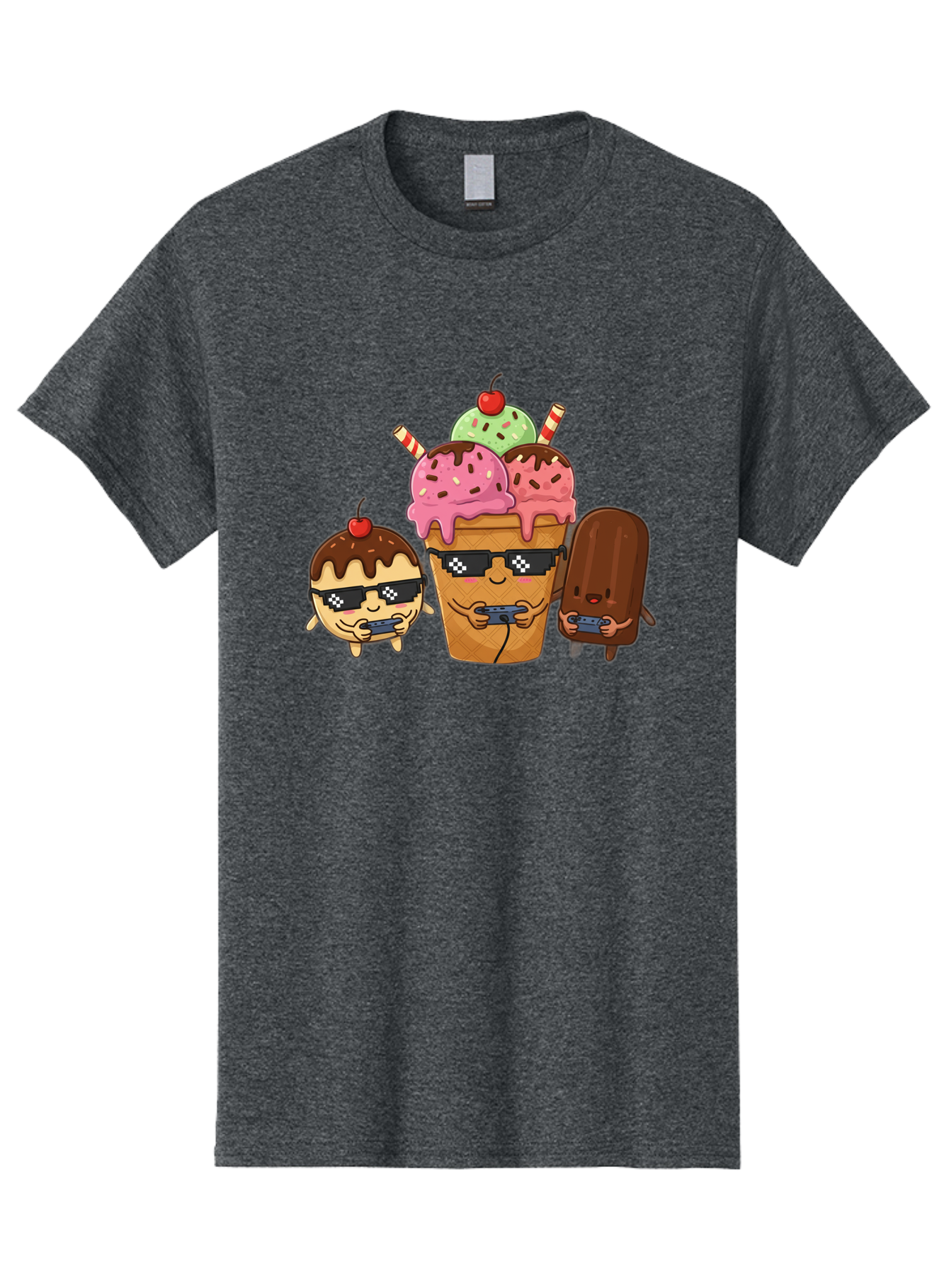 Cool-Ice-Cream-1 Men'S Graphic Tee, 100% Cotton, Comfortable Casual Summer Wear, Machine Washable, Cute Ice Cream Characters, Ice Cream Cone, Chocolate Chip Cookie Dough Ice Cream, Strawberry Ice Cream, Mint Chocolate Chip Ice Cream, Baa399