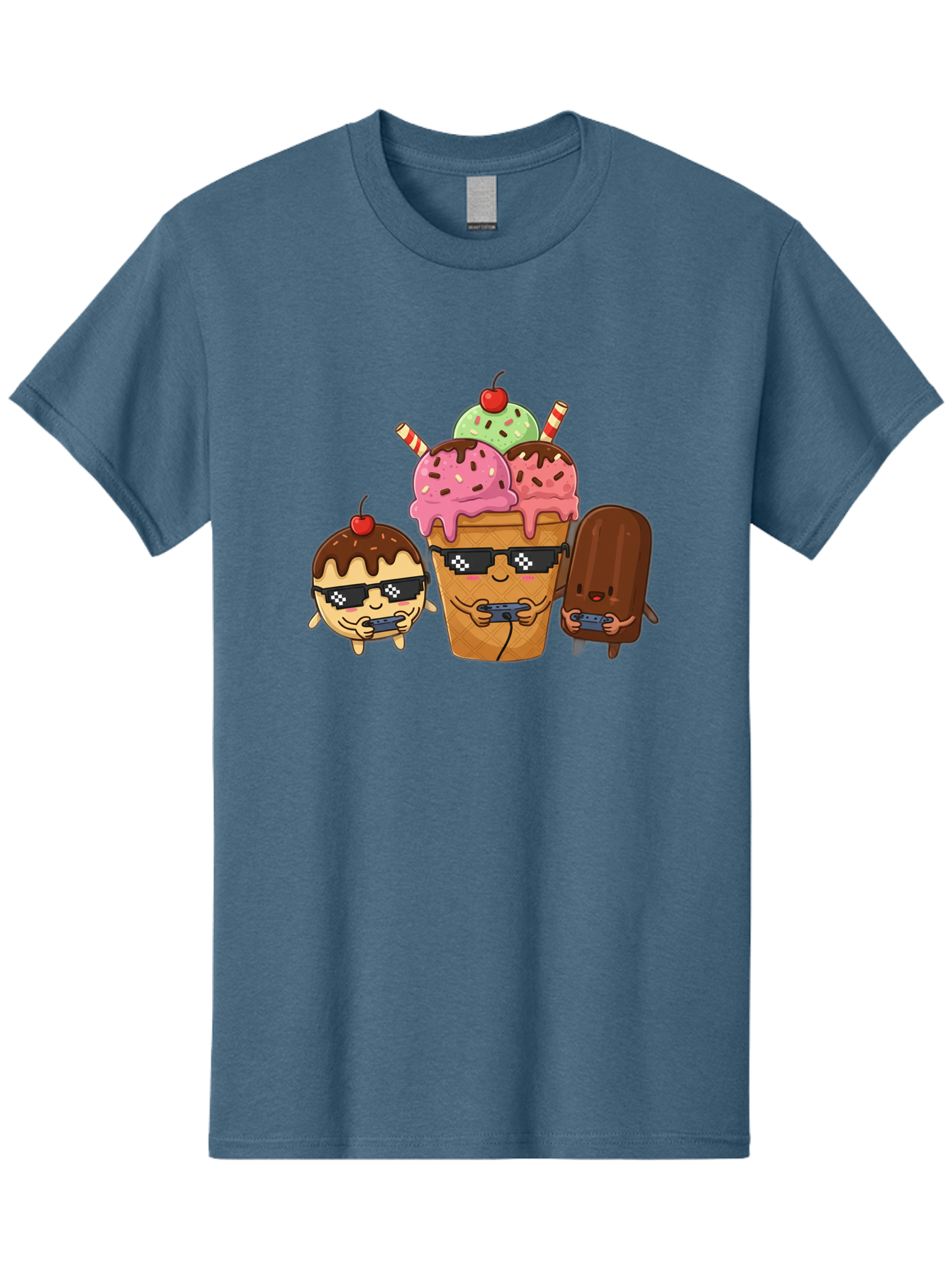 Cool-Ice-Cream-1 Men'S Graphic Tee, 100% Cotton, Comfortable Casual Summer Wear, Machine Washable, Cute Ice Cream Characters, Ice Cream Cone, Chocolate Chip Cookie Dough Ice Cream, Strawberry Ice Cream, Mint Chocolate Chip Ice Cream, Baa399