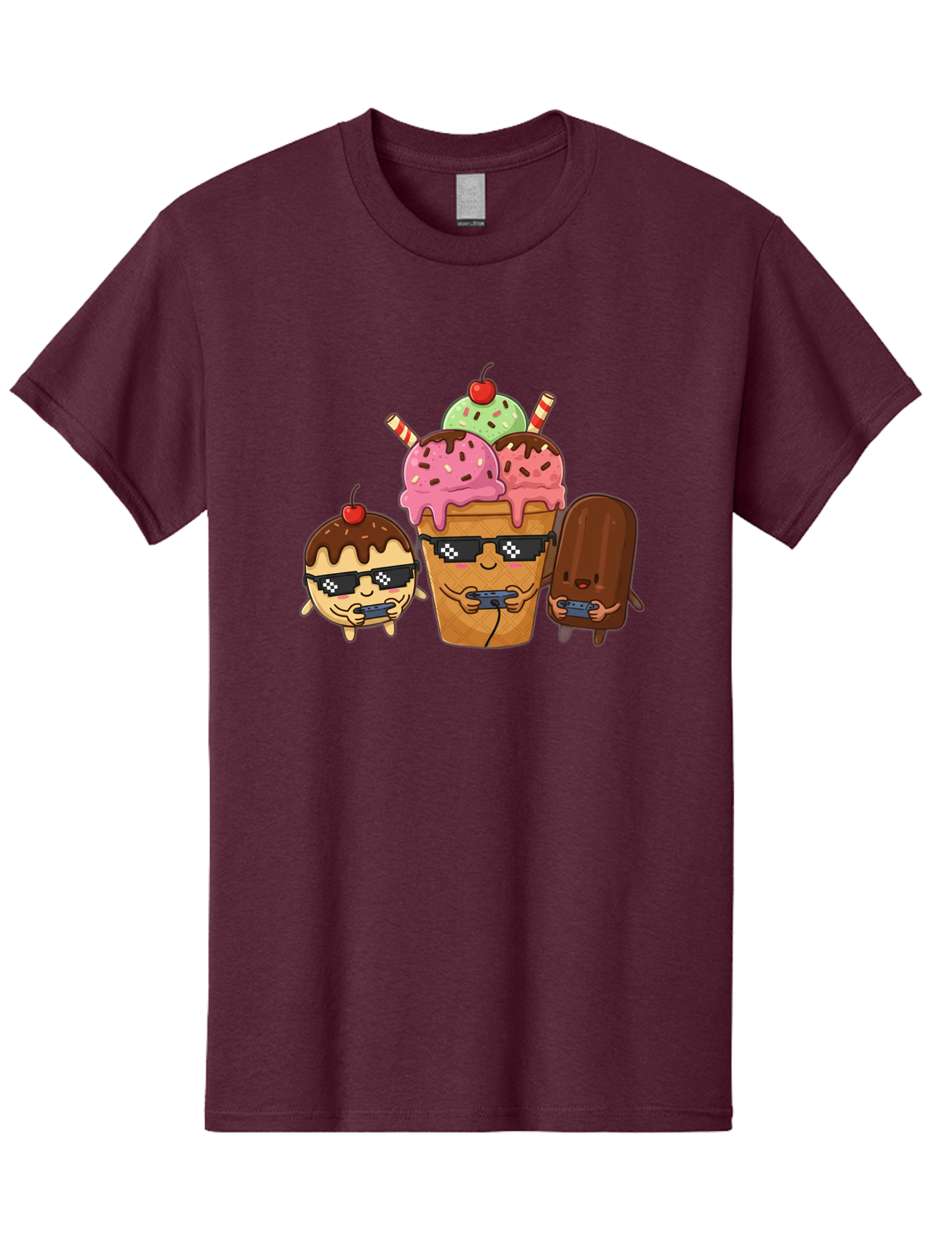 Cool-Ice-Cream-1 Men'S Graphic Tee, 100% Cotton, Comfortable Casual Summer Wear, Machine Washable, Cute Ice Cream Characters, Ice Cream Cone, Chocolate Chip Cookie Dough Ice Cream, Strawberry Ice Cream, Mint Chocolate Chip Ice Cream, Baa399