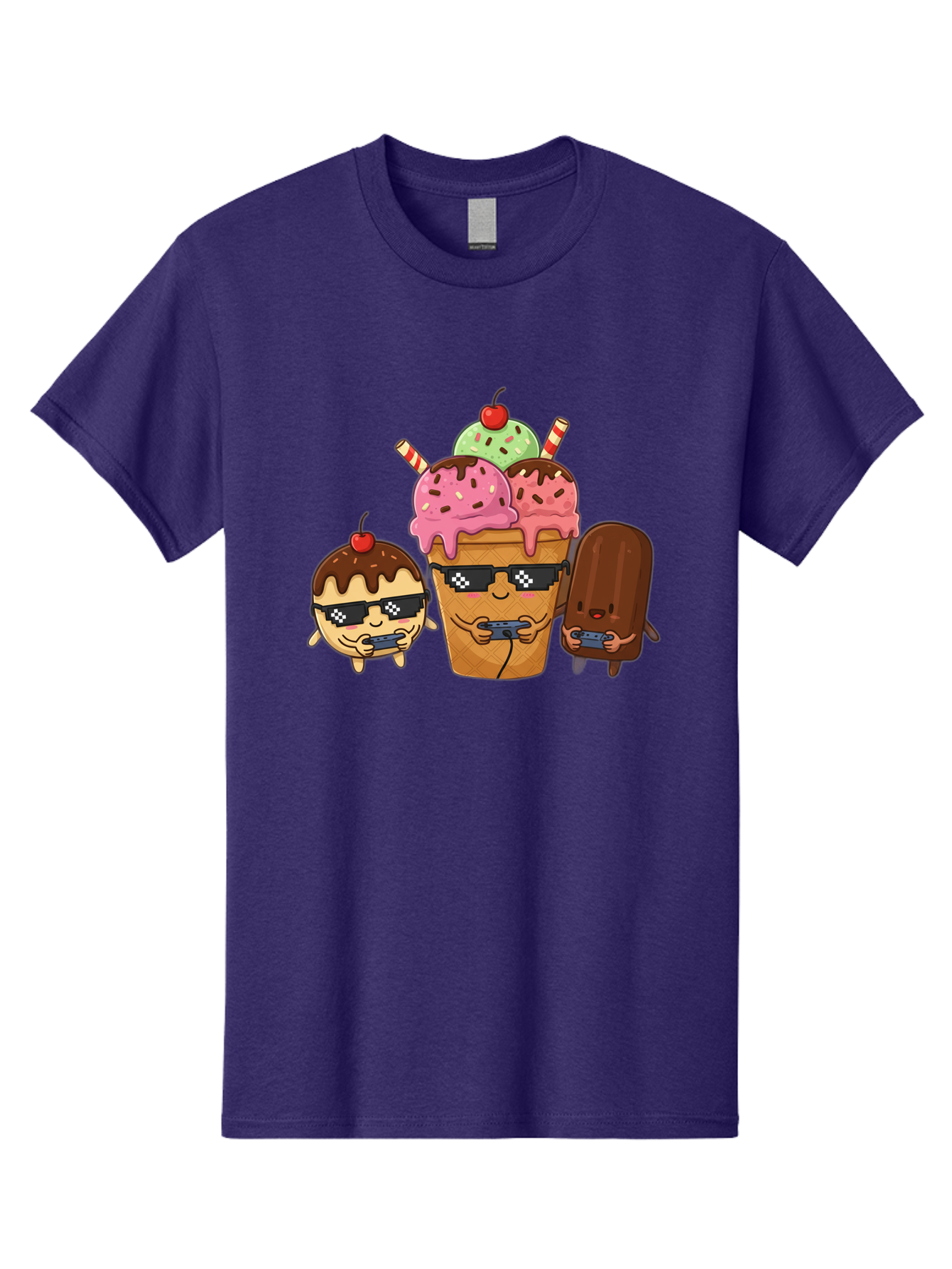 Cool-Ice-Cream-1 Men'S Graphic Tee, 100% Cotton, Comfortable Casual Summer Wear, Machine Washable, Cute Ice Cream Characters, Ice Cream Cone, Chocolate Chip Cookie Dough Ice Cream, Strawberry Ice Cream, Mint Chocolate Chip Ice Cream, Baa399
