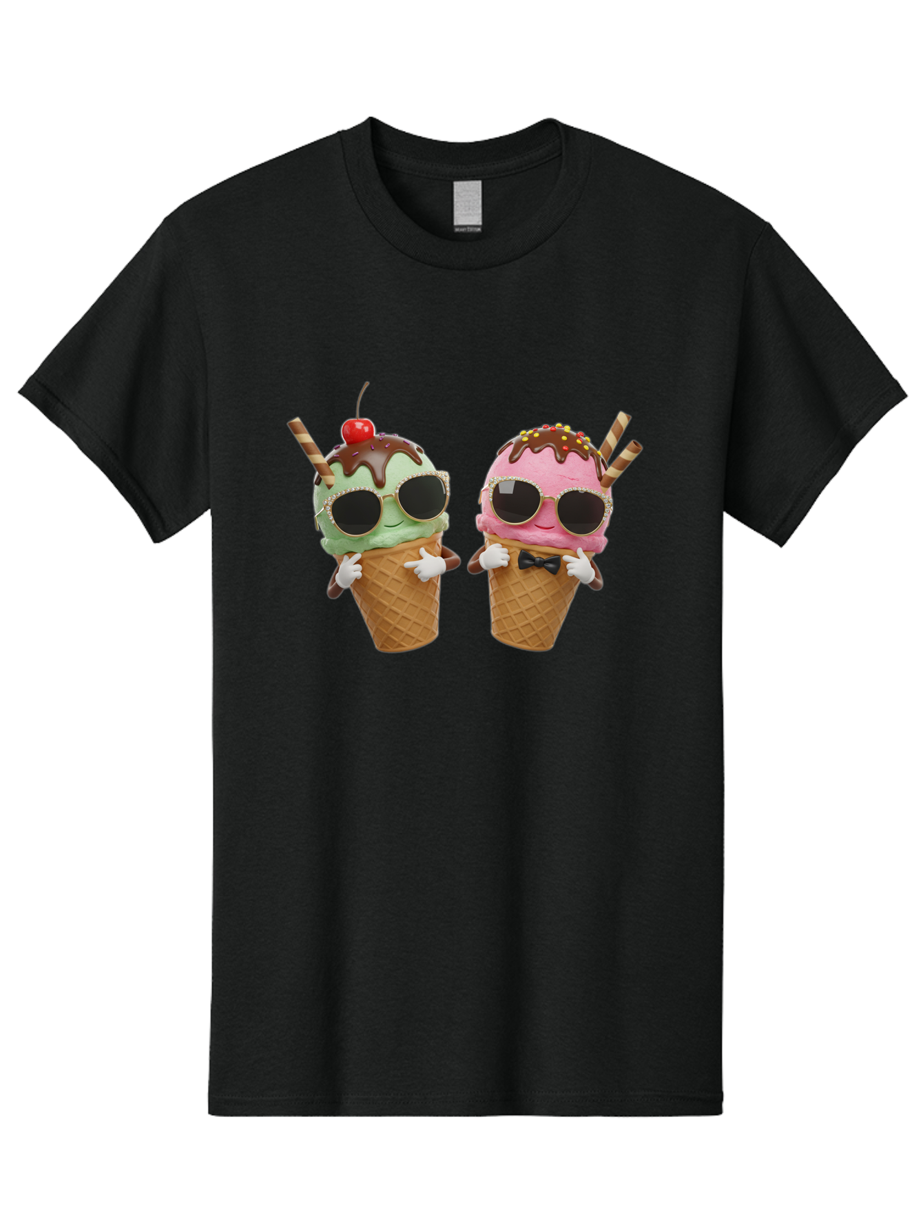 Cool-Ice-Cream-Cones-1 Men'S Graphic Tee, 100% Cotton, Comfortable Casual Summer Wear, Machine Washable, Fun Ice Cream, Cool Treats, Waffle Cones, Mint Ice Cream, Strawberry Ice Cream, Chocolate Sauce, Sunglasses, Playful Accessories, Baa401