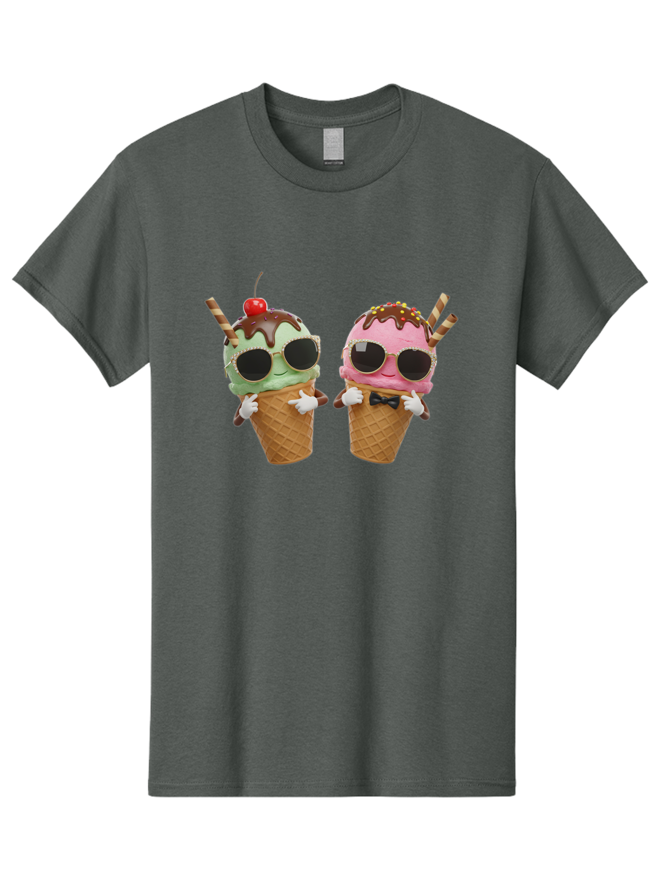 Cool-Ice-Cream-Cones-1 Men'S Graphic Tee, 100% Cotton, Comfortable Casual Summer Wear, Machine Washable, Fun Ice Cream, Cool Treats, Waffle Cones, Mint Ice Cream, Strawberry Ice Cream, Chocolate Sauce, Sunglasses, Playful Accessories, Baa401