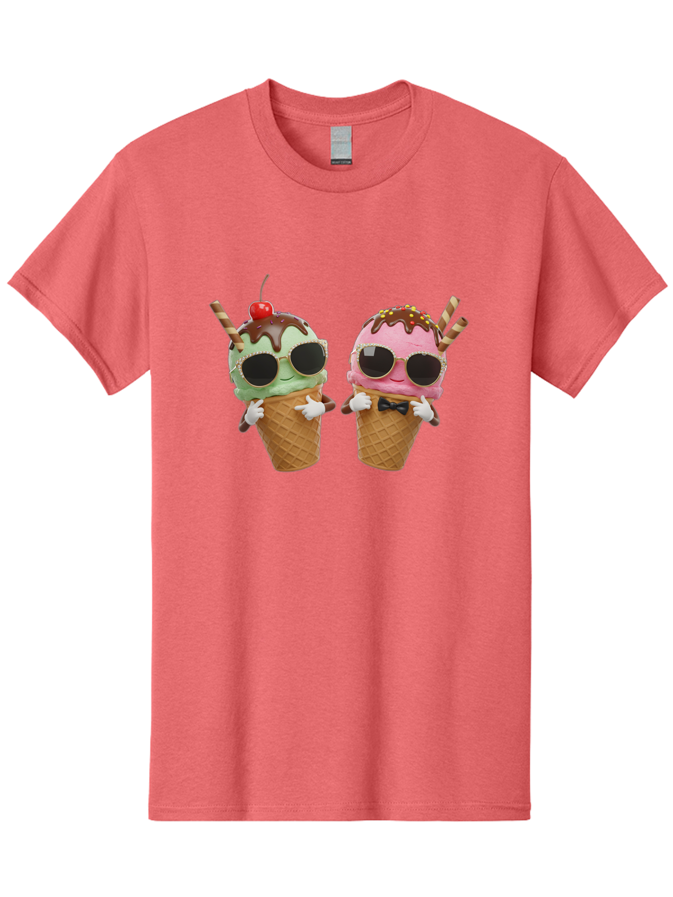 Cool-Ice-Cream-Cones-1 Men'S Graphic Tee, 100% Cotton, Comfortable Casual Summer Wear, Machine Washable, Fun Ice Cream, Cool Treats, Waffle Cones, Mint Ice Cream, Strawberry Ice Cream, Chocolate Sauce, Sunglasses, Playful Accessories, Baa401