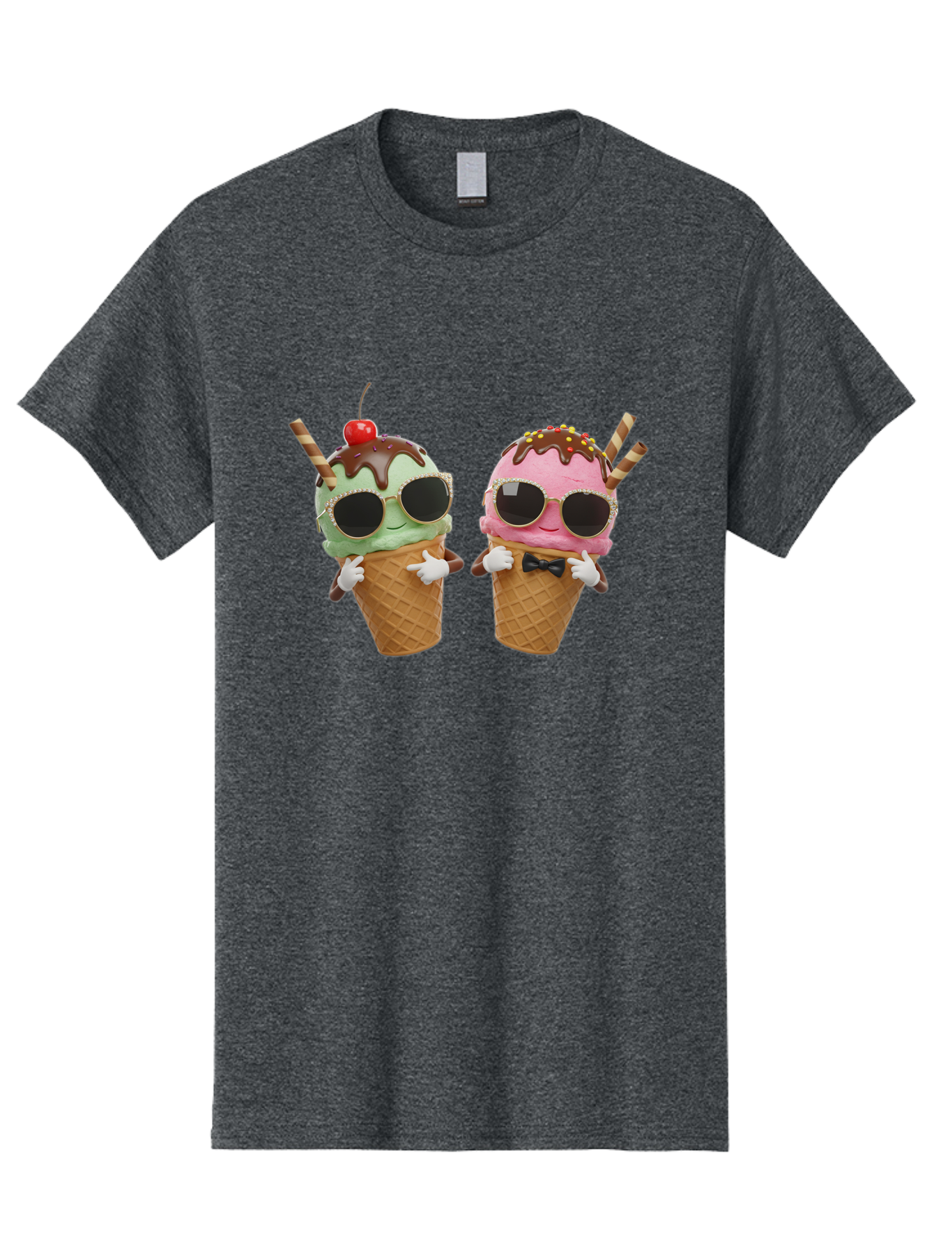 Cool-Ice-Cream-Cones-1 Men'S Graphic Tee, 100% Cotton, Comfortable Casual Summer Wear, Machine Washable, Fun Ice Cream, Cool Treats, Waffle Cones, Mint Ice Cream, Strawberry Ice Cream, Chocolate Sauce, Sunglasses, Playful Accessories, Baa401