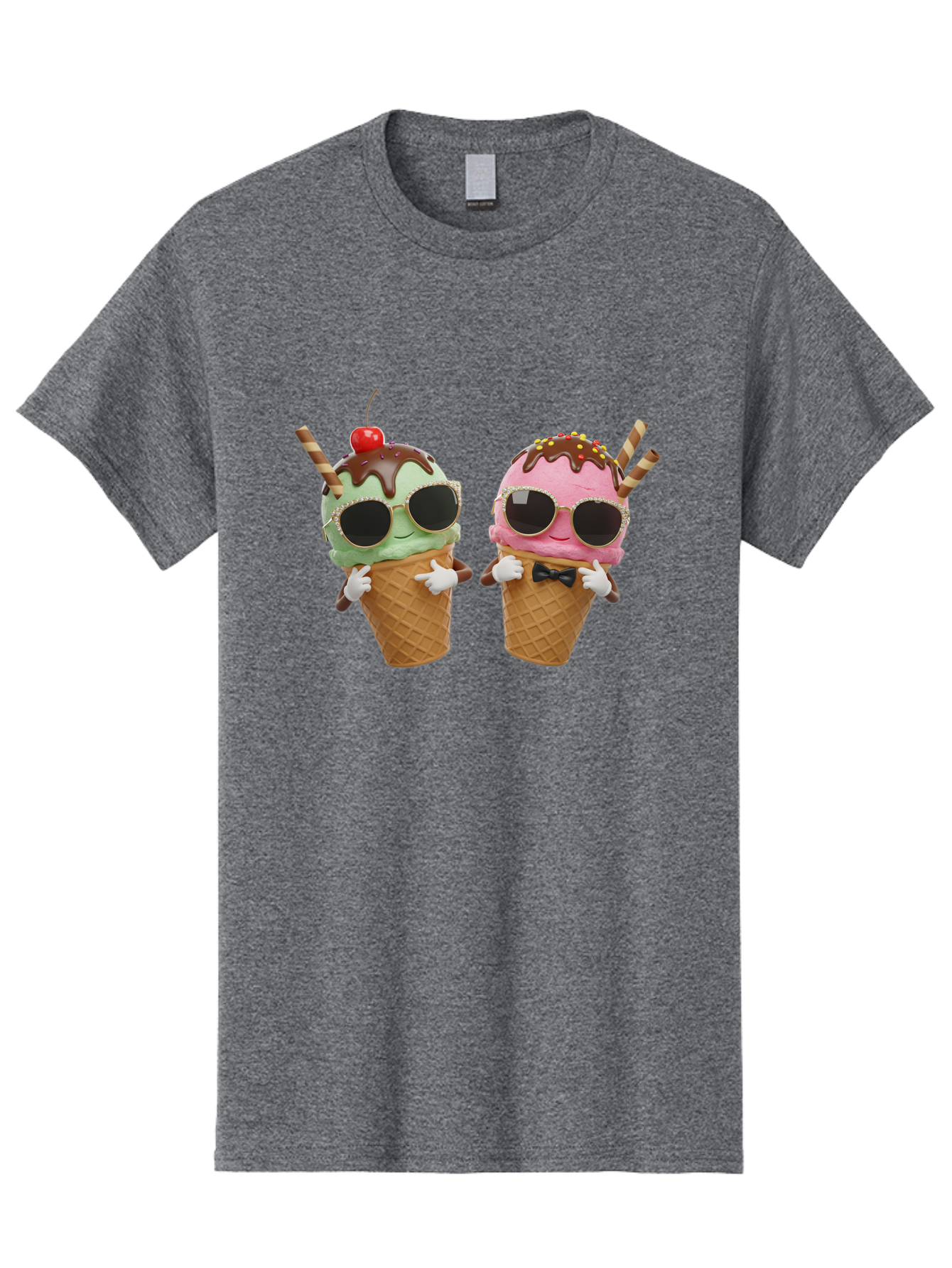 Cool-Ice-Cream-Cones-1 Men'S Graphic Tee, 100% Cotton, Comfortable Casual Summer Wear, Machine Washable, Fun Ice Cream, Cool Treats, Waffle Cones, Mint Ice Cream, Strawberry Ice Cream, Chocolate Sauce, Sunglasses, Playful Accessories, Baa401
