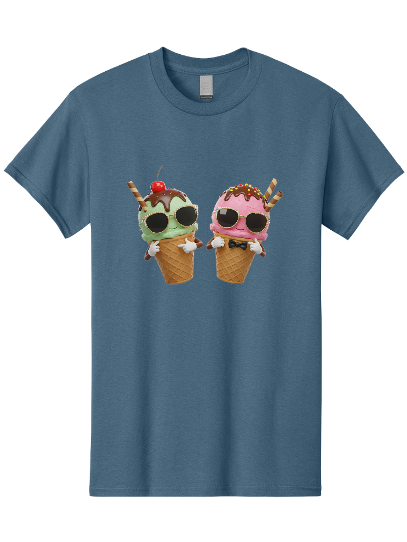 Cool-Ice-Cream-Cones-1 Men'S Graphic Tee, 100% Cotton, Comfortable Casual Summer Wear, Machine Washable, Fun Ice Cream, Cool Treats, Waffle Cones, Mint Ice Cream, Strawberry Ice Cream, Chocolate Sauce, Sunglasses, Playful Accessories, Baa401
