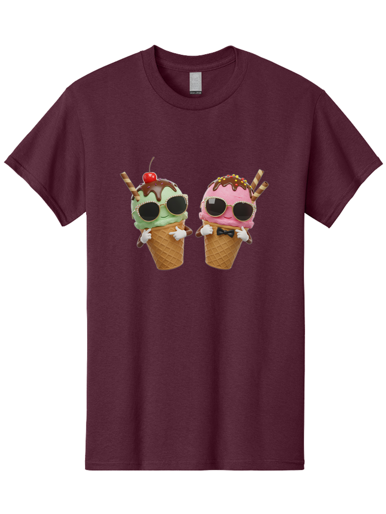 Cool-Ice-Cream-Cones-1 Men'S Graphic Tee, 100% Cotton, Comfortable Casual Summer Wear, Machine Washable, Fun Ice Cream, Cool Treats, Waffle Cones, Mint Ice Cream, Strawberry Ice Cream, Chocolate Sauce, Sunglasses, Playful Accessories, Baa401