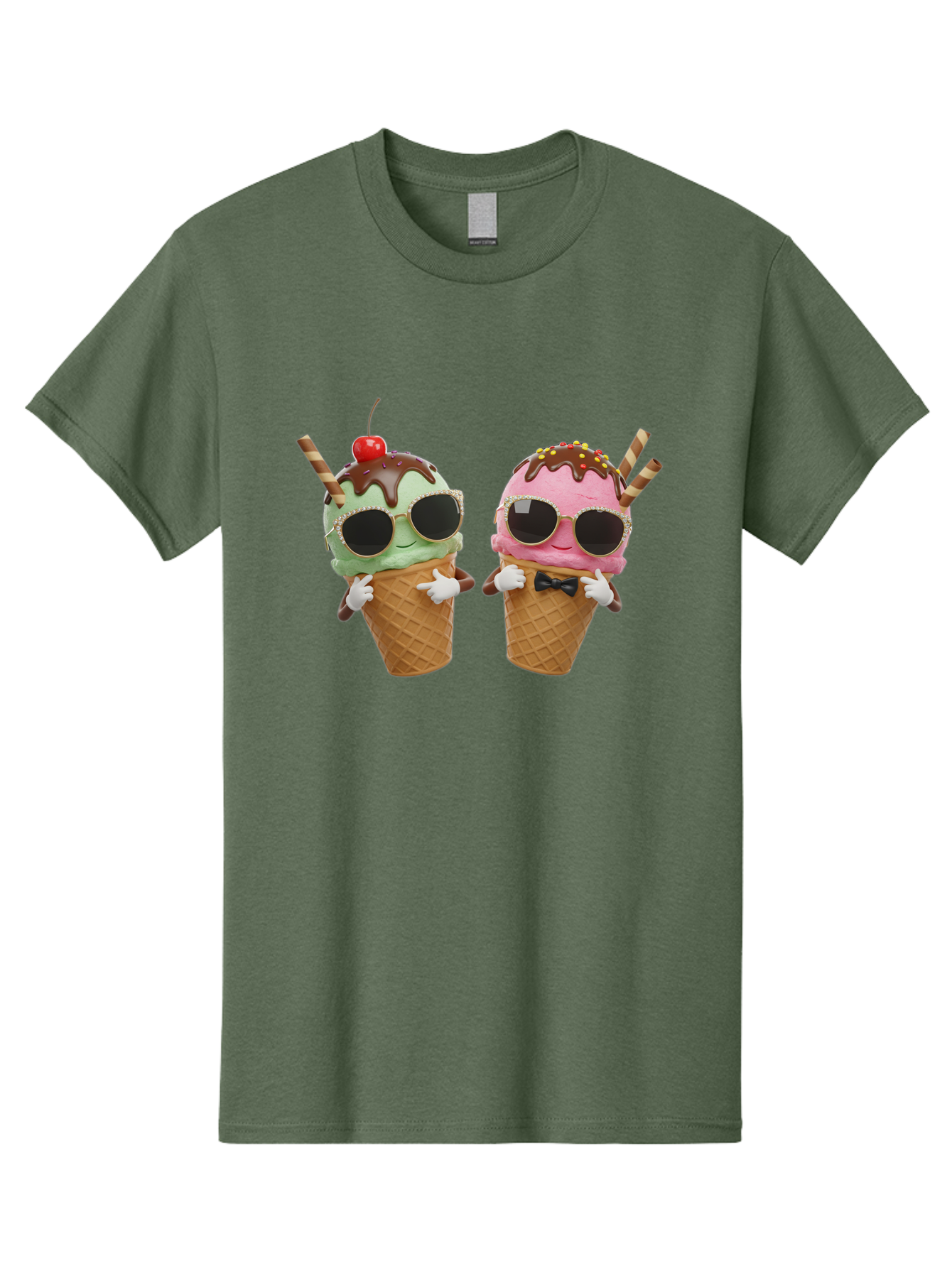 Cool-Ice-Cream-Cones-1 Men'S Graphic Tee, 100% Cotton, Comfortable Casual Summer Wear, Machine Washable, Fun Ice Cream, Cool Treats, Waffle Cones, Mint Ice Cream, Strawberry Ice Cream, Chocolate Sauce, Sunglasses, Playful Accessories, Baa401