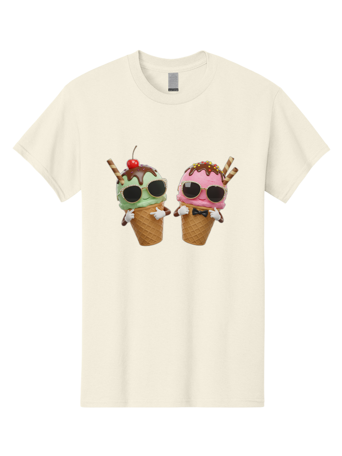Cool-Ice-Cream-Cones-1 Men'S Graphic Tee, 100% Cotton, Comfortable Casual Summer Wear, Machine Washable, Fun Ice Cream, Cool Treats, Waffle Cones, Mint Ice Cream, Strawberry Ice Cream, Chocolate Sauce, Sunglasses, Playful Accessories, Baa401