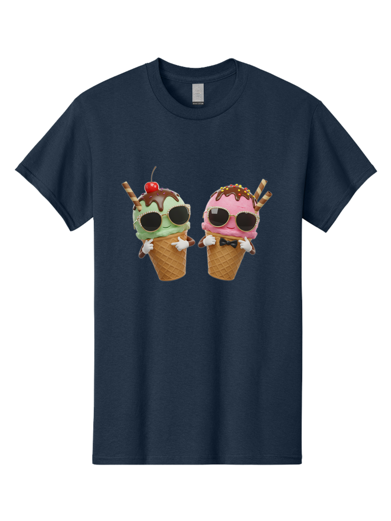 Cool-Ice-Cream-Cones-1 Men'S Graphic Tee, 100% Cotton, Comfortable Casual Summer Wear, Machine Washable, Fun Ice Cream, Cool Treats, Waffle Cones, Mint Ice Cream, Strawberry Ice Cream, Chocolate Sauce, Sunglasses, Playful Accessories, Baa401