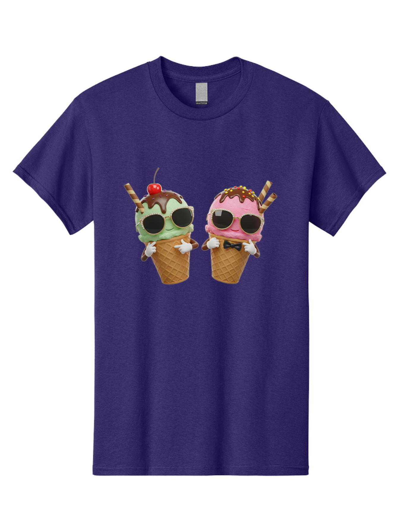 Cool-Ice-Cream-Cones-1 Men'S Graphic Tee, 100% Cotton, Comfortable Casual Summer Wear, Machine Washable, Fun Ice Cream, Cool Treats, Waffle Cones, Mint Ice Cream, Strawberry Ice Cream, Chocolate Sauce, Sunglasses, Playful Accessories, Baa401