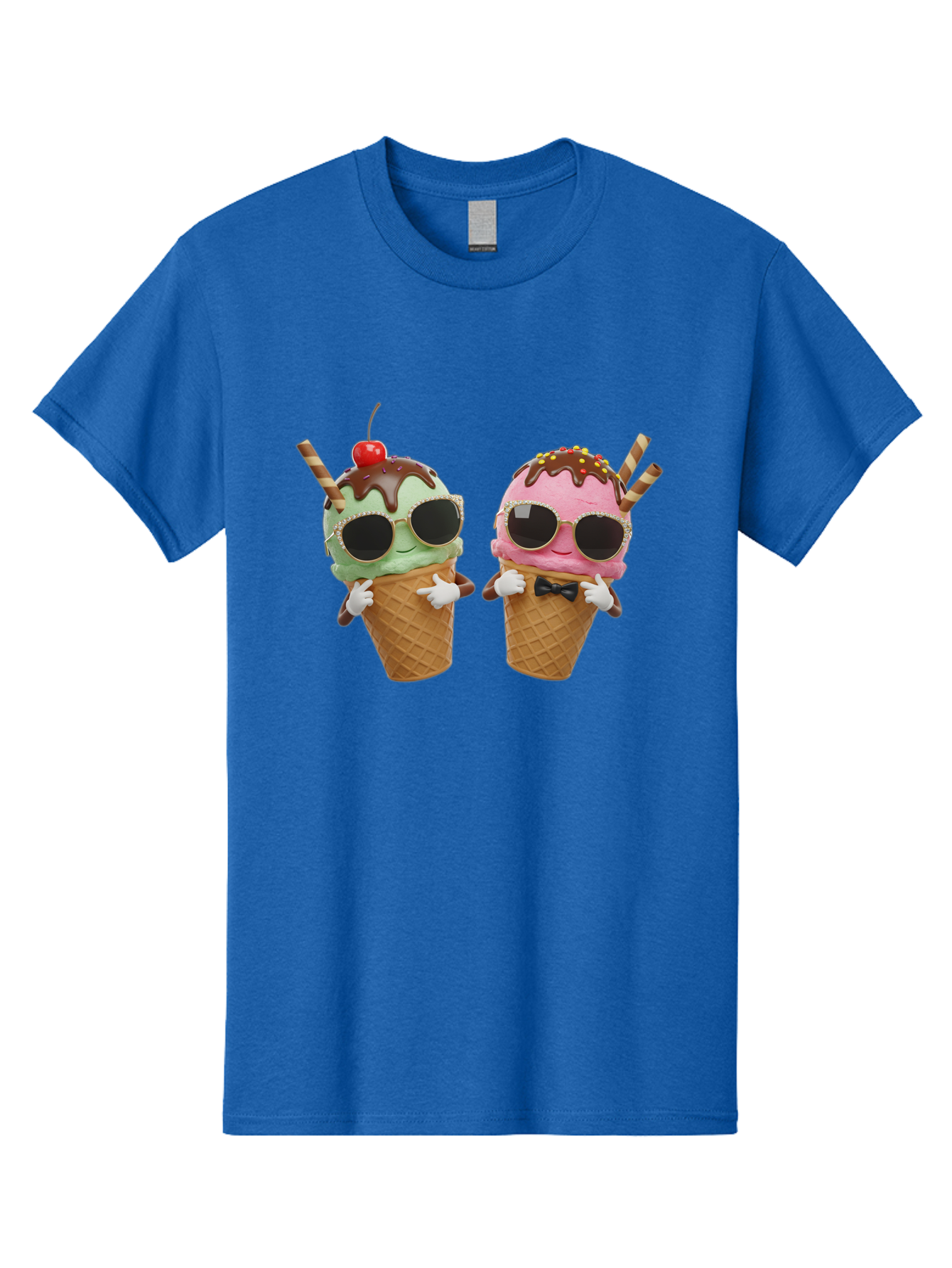 Cool-Ice-Cream-Cones-1 Men'S Graphic Tee, 100% Cotton, Comfortable Casual Summer Wear, Machine Washable, Fun Ice Cream, Cool Treats, Waffle Cones, Mint Ice Cream, Strawberry Ice Cream, Chocolate Sauce, Sunglasses, Playful Accessories, Baa401