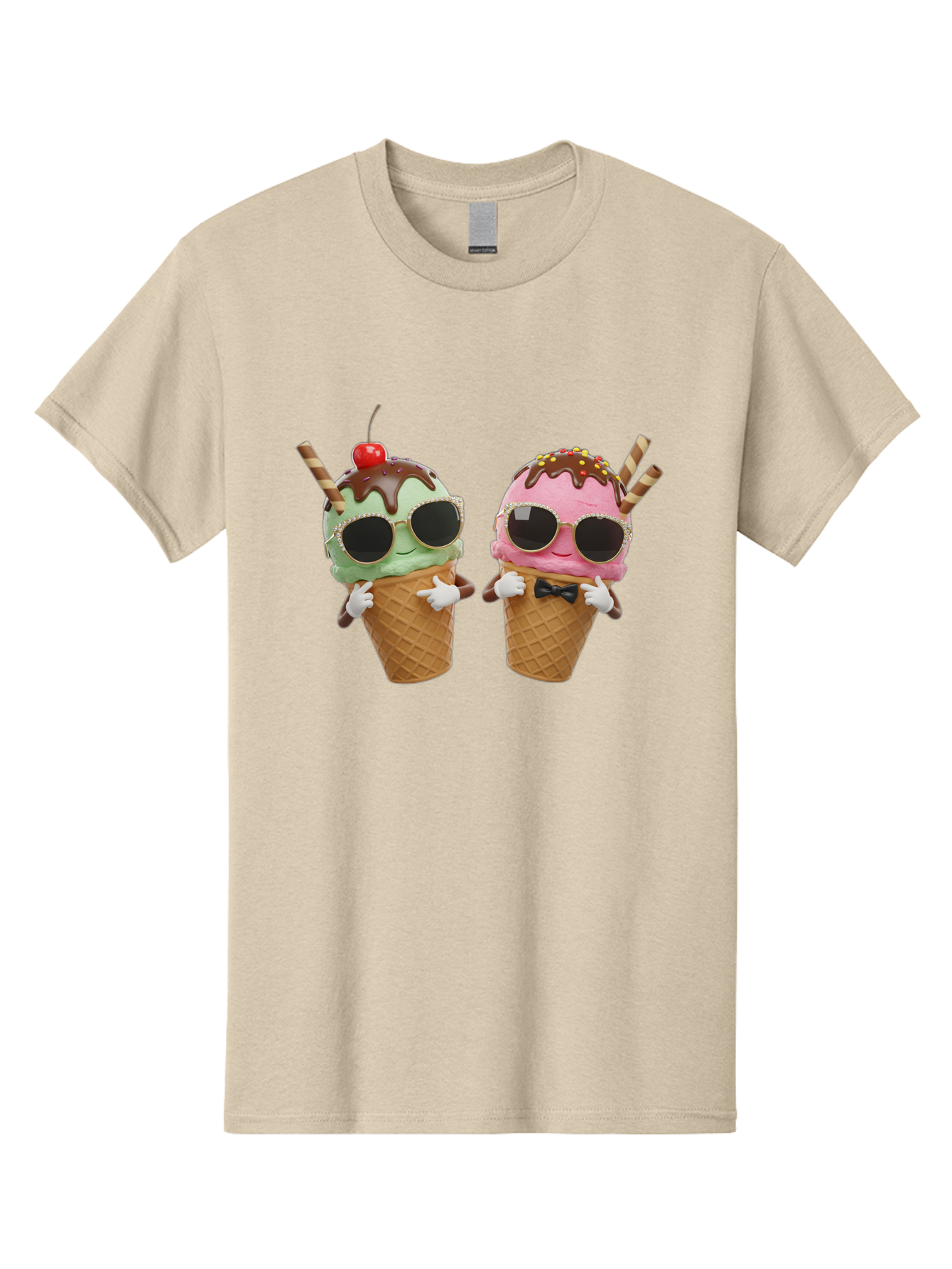 Cool-Ice-Cream-Cones-1 Men'S Graphic Tee, 100% Cotton, Comfortable Casual Summer Wear, Machine Washable, Fun Ice Cream, Cool Treats, Waffle Cones, Mint Ice Cream, Strawberry Ice Cream, Chocolate Sauce, Sunglasses, Playful Accessories, Baa401