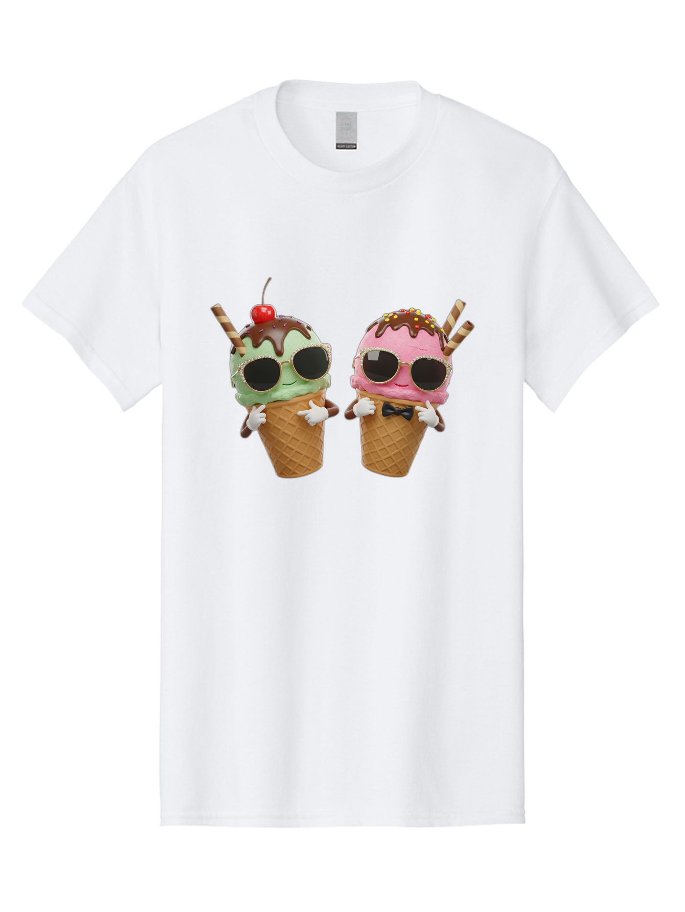 Cool-Ice-Cream-Cones-1 Men'S Graphic Tee, 100% Cotton, Comfortable Casual Summer Wear, Machine Washable, Fun Ice Cream, Cool Treats, Waffle Cones, Mint Ice Cream, Strawberry Ice Cream, Chocolate Sauce, Sunglasses, Playful Accessories, Baa401