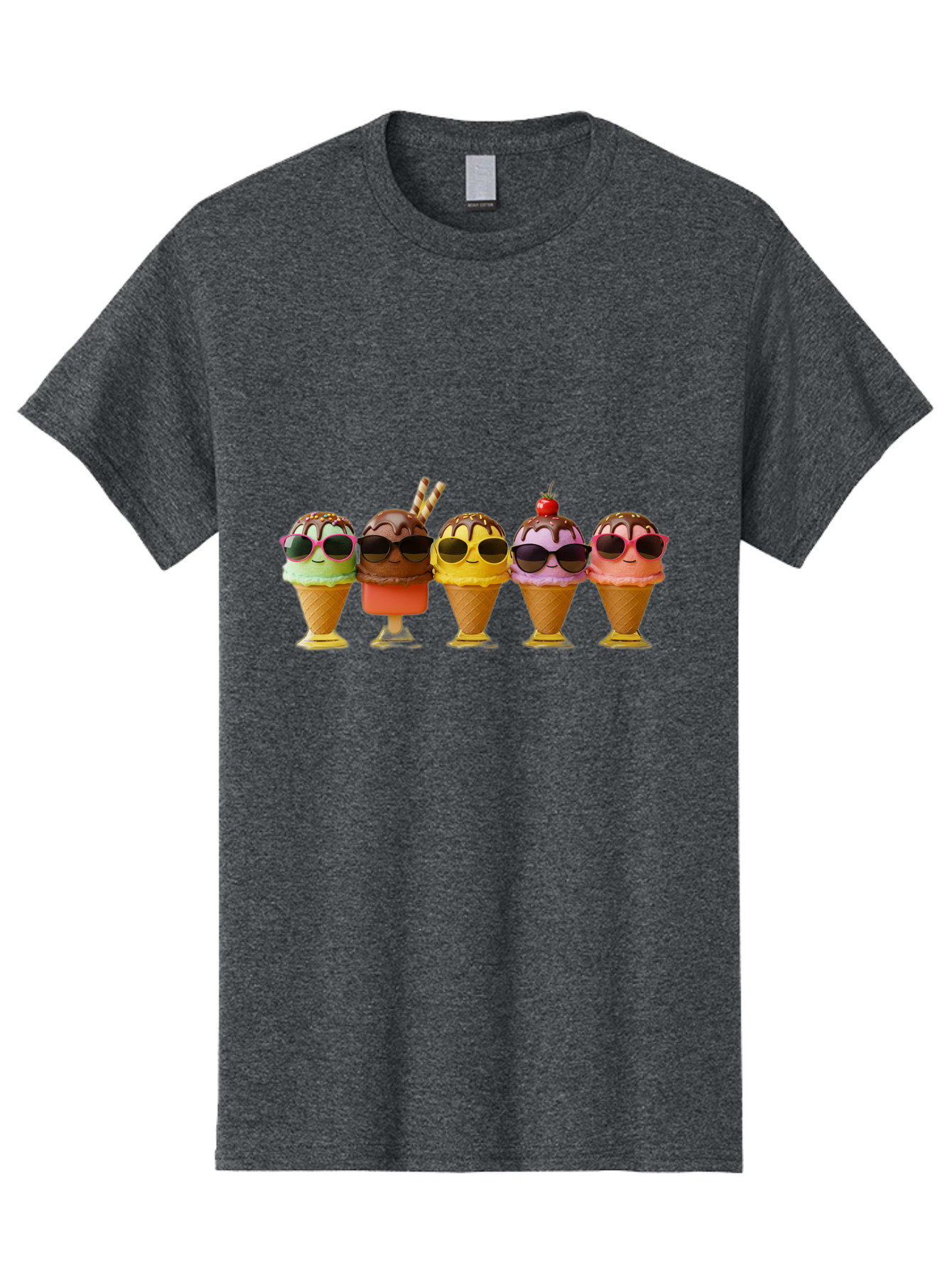 Cool-Ice-Cream-Cones Men'S Graphic Tee, 100% Cotton, Comfortable Casual Summer Wear, Machine Washable, Ice Cream Cones, Sunglasses, Cartoon Characters, Colorful Desserts, Sweet Treats, Fun Food, Happy Vibes, Summer Fun, Cool Cones Baa402
