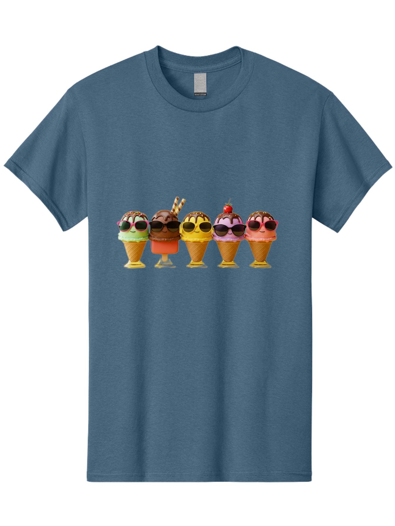 Cool-Ice-Cream-Cones Men'S Graphic Tee, 100% Cotton, Comfortable Casual Summer Wear, Machine Washable, Ice Cream Cones, Sunglasses, Cartoon Characters, Colorful Desserts, Sweet Treats, Fun Food, Happy Vibes, Summer Fun, Cool Cones Baa402