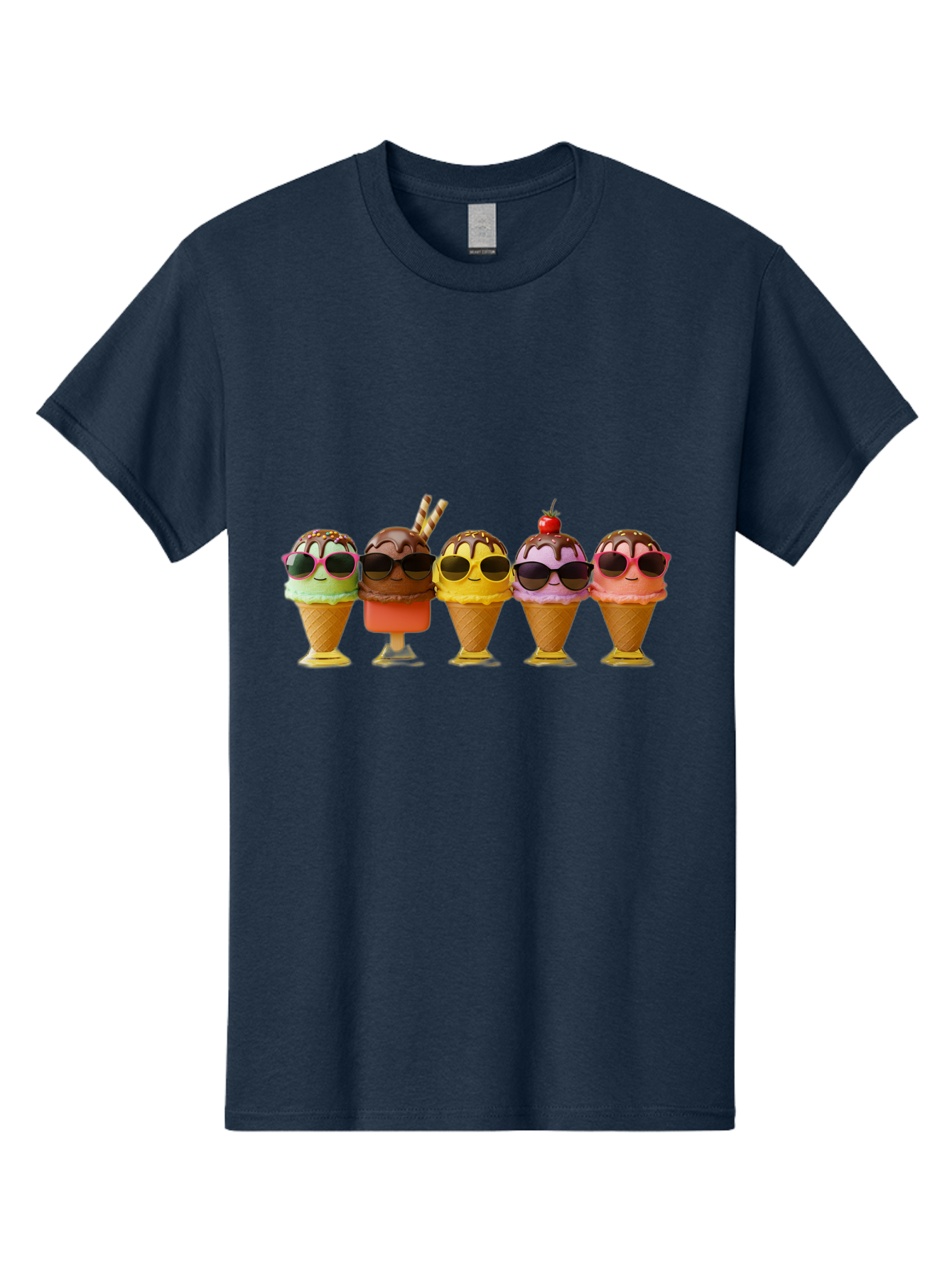 Cool-Ice-Cream-Cones Men'S Graphic Tee, 100% Cotton, Comfortable Casual Summer Wear, Machine Washable, Ice Cream Cones, Sunglasses, Cartoon Characters, Colorful Desserts, Sweet Treats, Fun Food, Happy Vibes, Summer Fun, Cool Cones Baa402